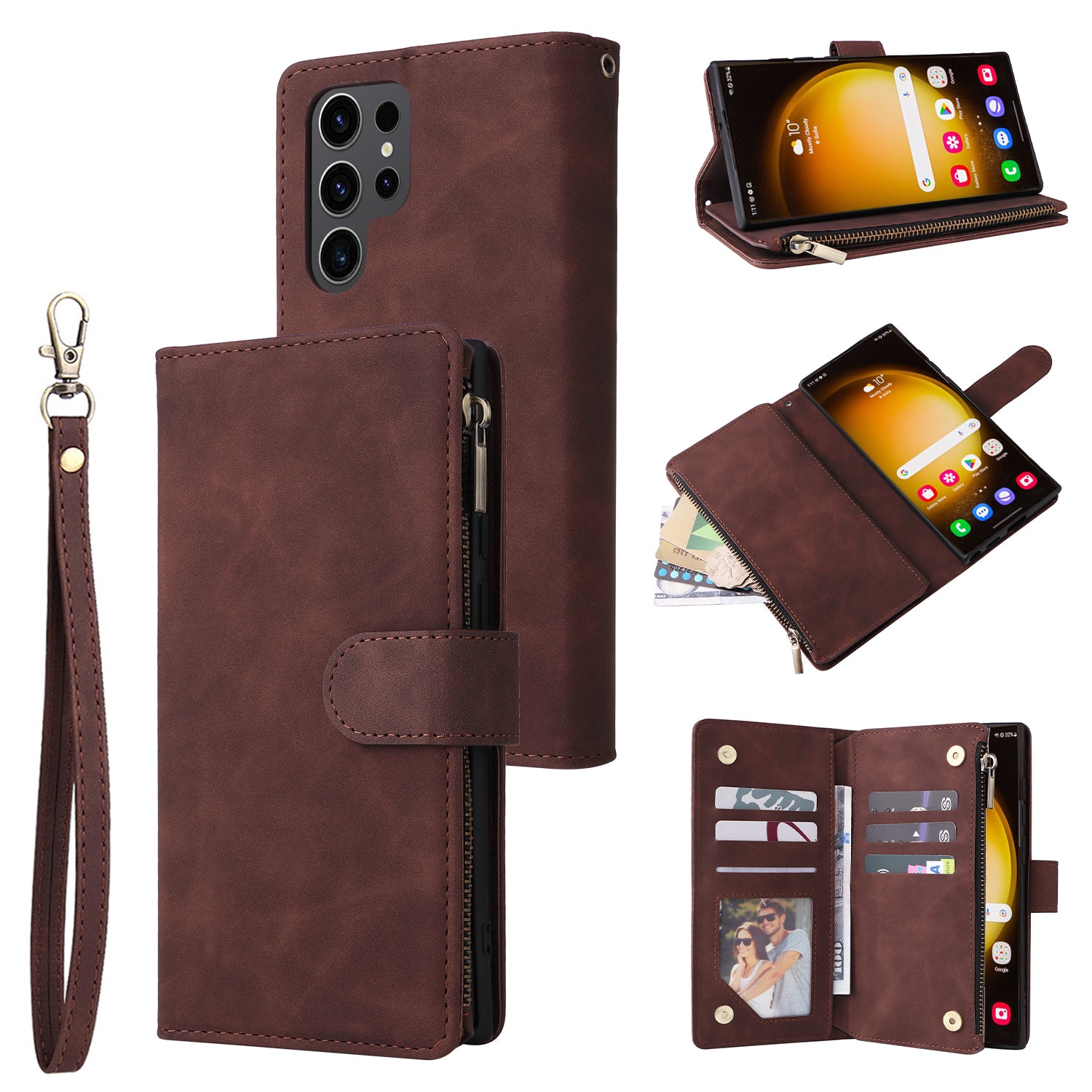 For Samsung Galaxy S24 Ultra Cell Phone Case Multiple Card Slots PU Leather Protection Cover