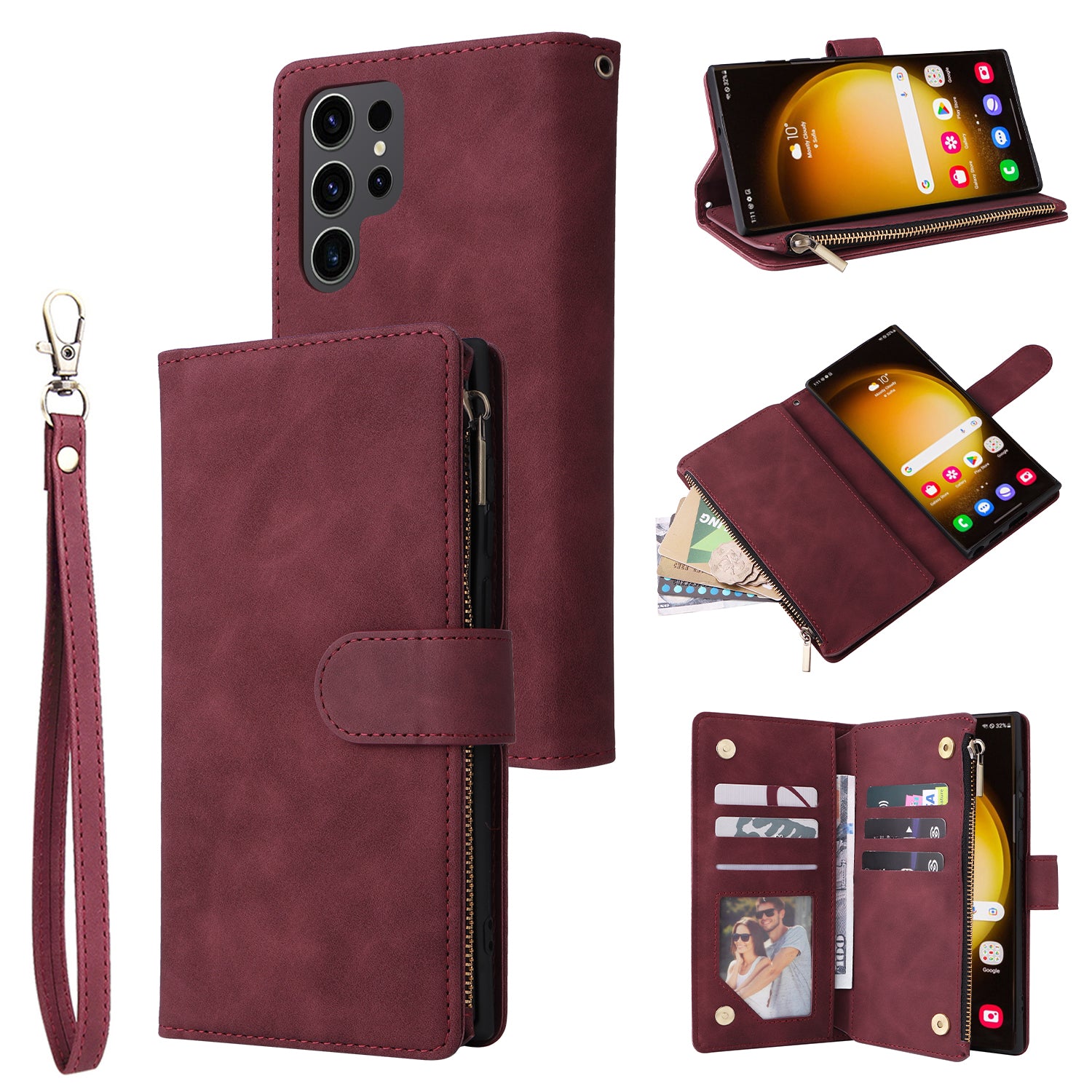 For Samsung Galaxy S24 Ultra Cell Phone Case Multiple Card Slots PU Leather Protection Cover