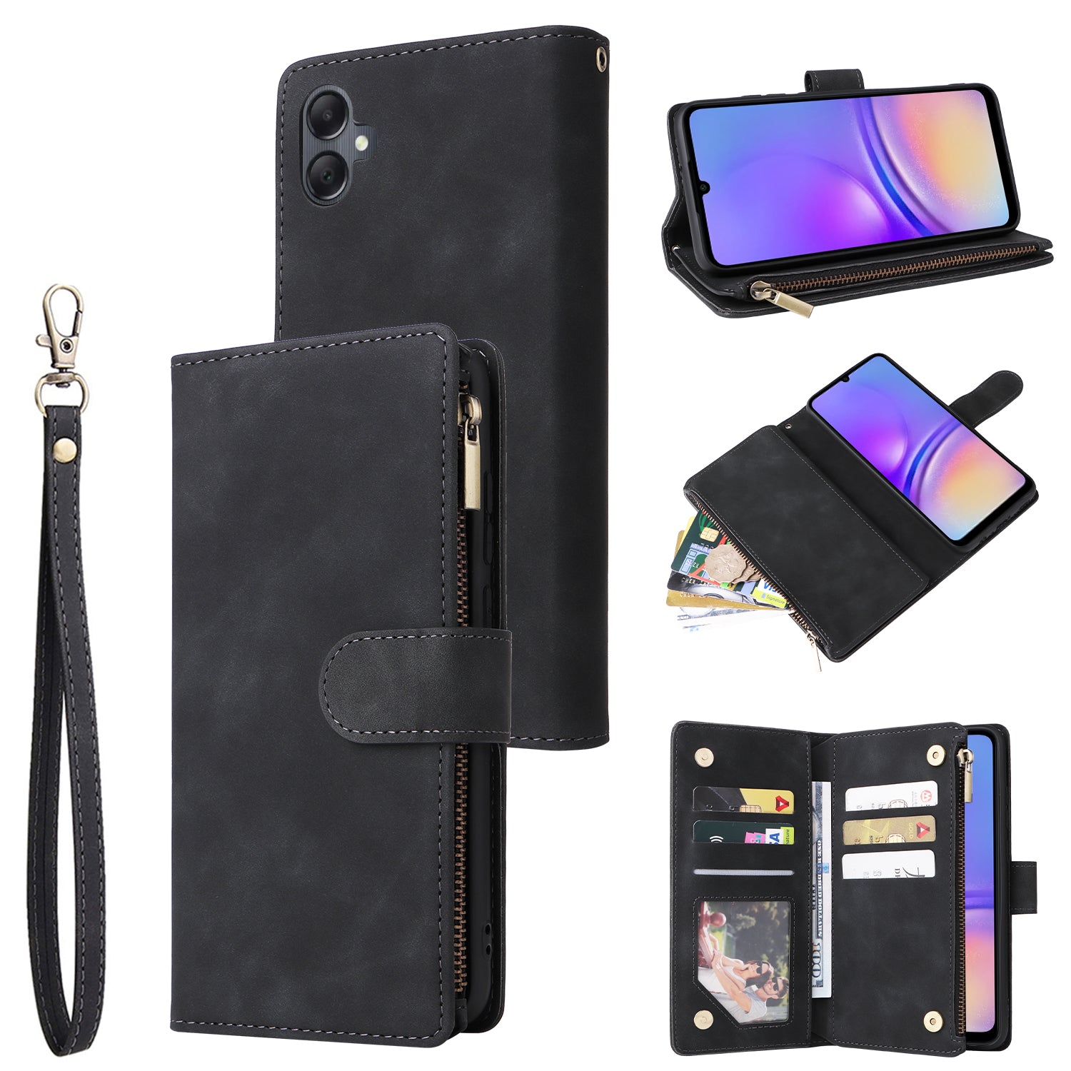 For Samsung Galaxy A05 4G Case Multiple Card Slots Anti-fall Zipper Pocket Leather Phone Cover