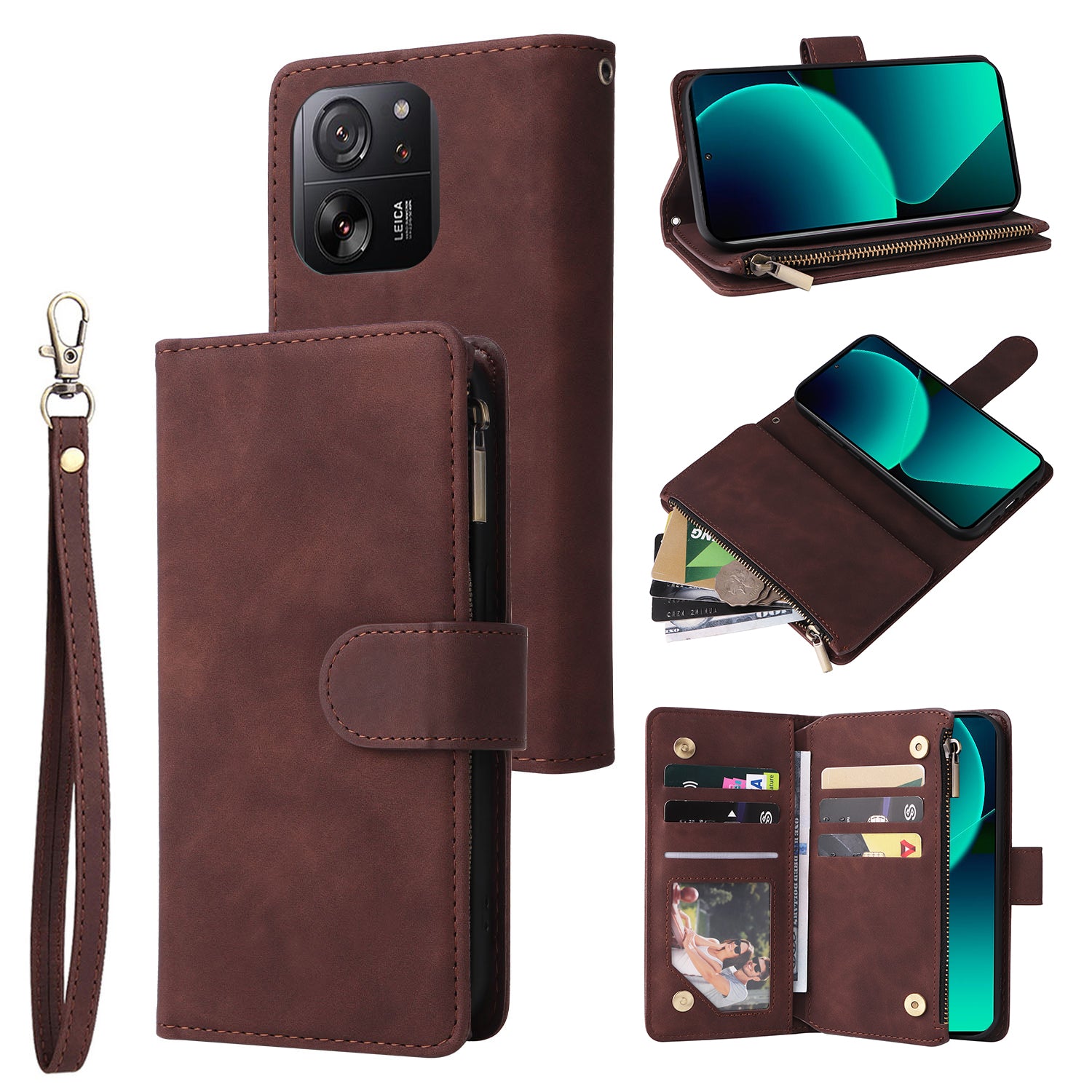 For Xiaomi 13T / 13T Pro / Redmi K60 Ultra Cell Phone Drop-proof Case Zipper Wallet Card Holder Leather Cover