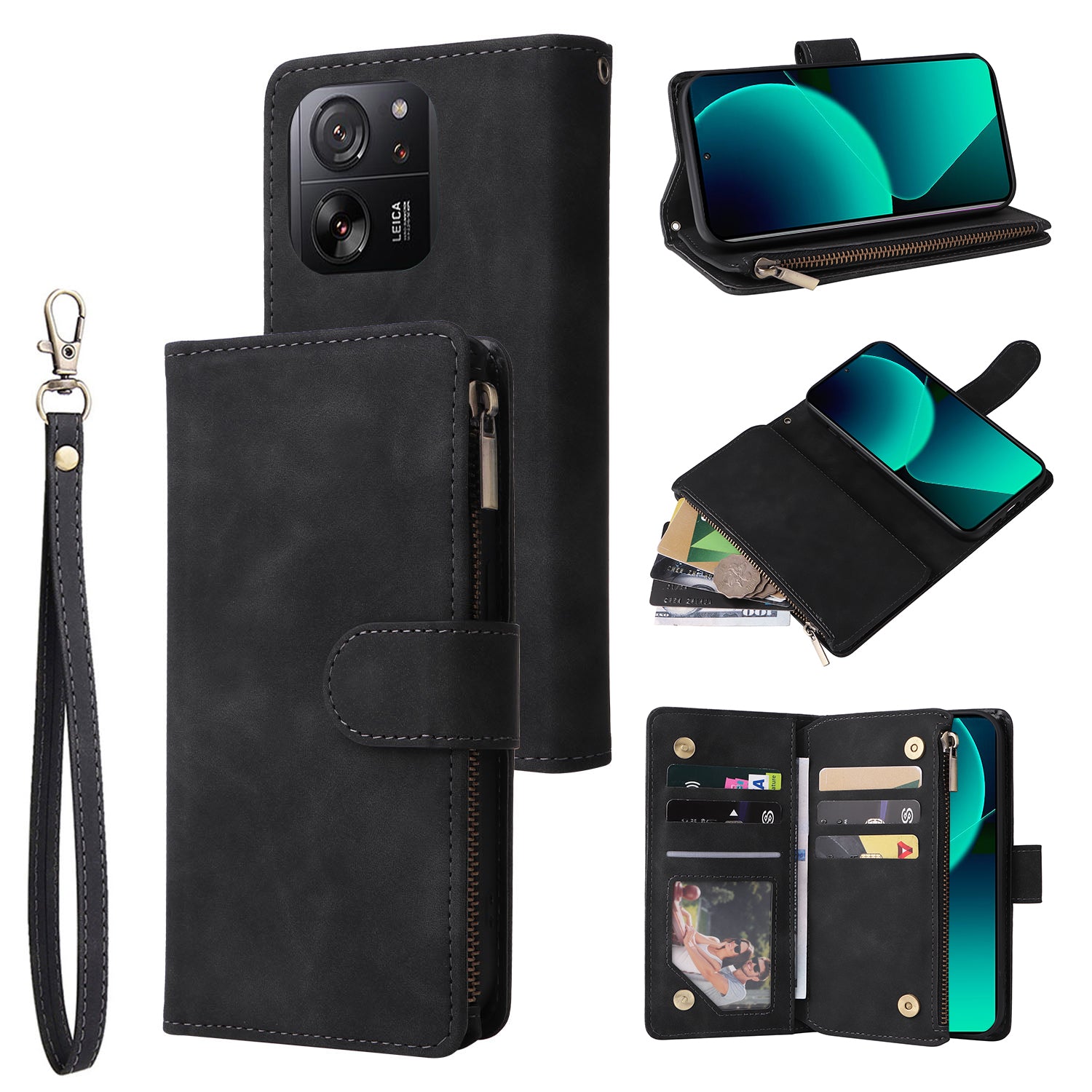 For Xiaomi 13T / 13T Pro / Redmi K60 Ultra Cell Phone Drop-proof Case Zipper Wallet Card Holder Leather Cover