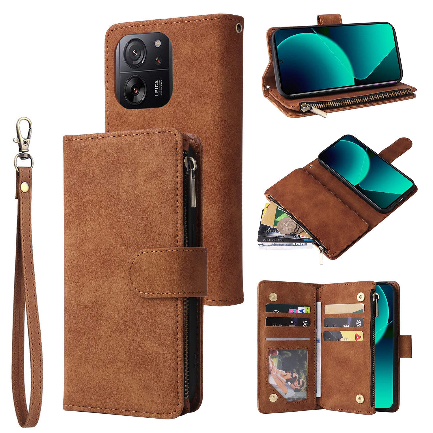 For Xiaomi 13T / 13T Pro / Redmi K60 Ultra Cell Phone Drop-proof Case Zipper Wallet Card Holder Leather Cover