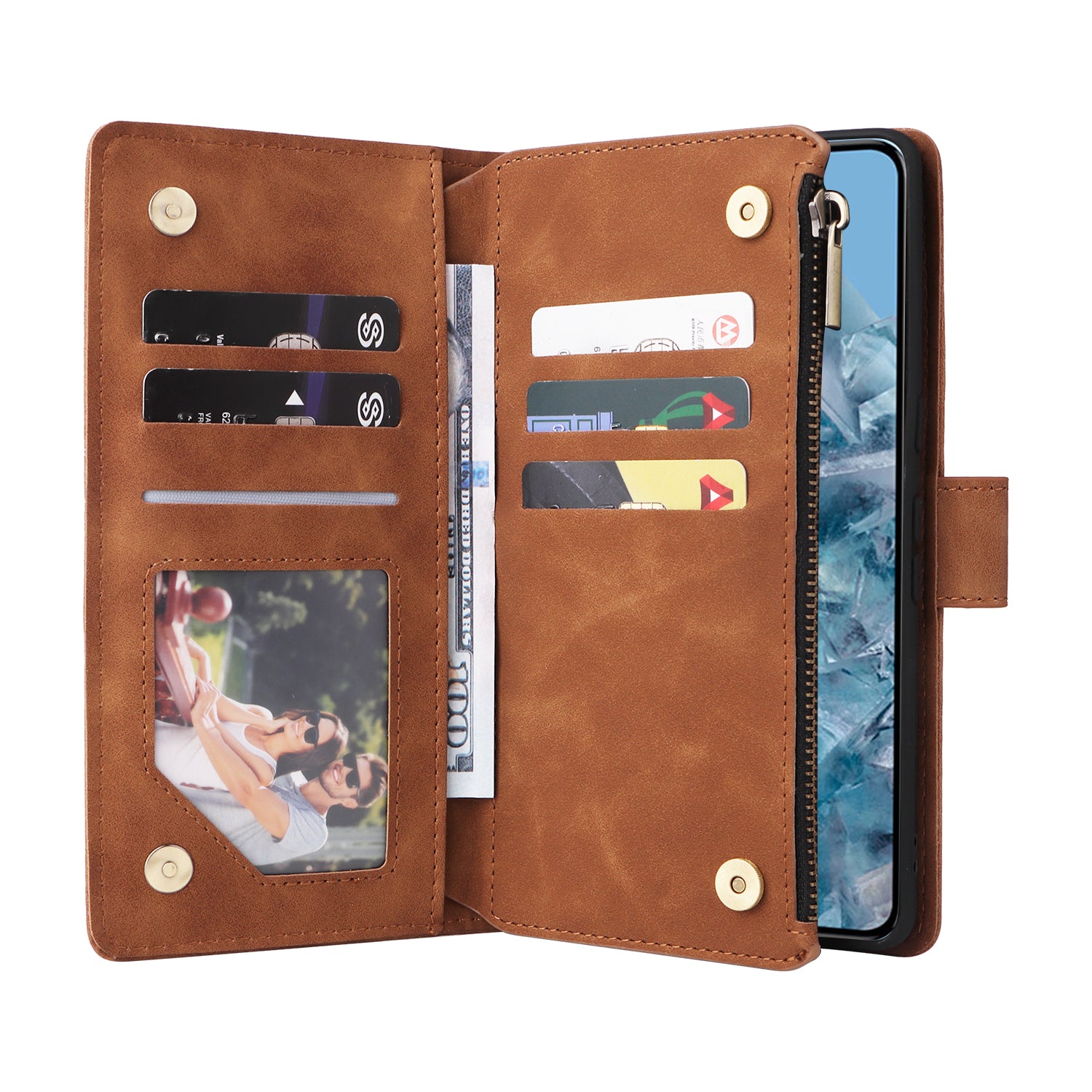 For Google Pixel 8a Cell Phone Case Zipper Wallet Card Holder Leather Drop-proof Cover