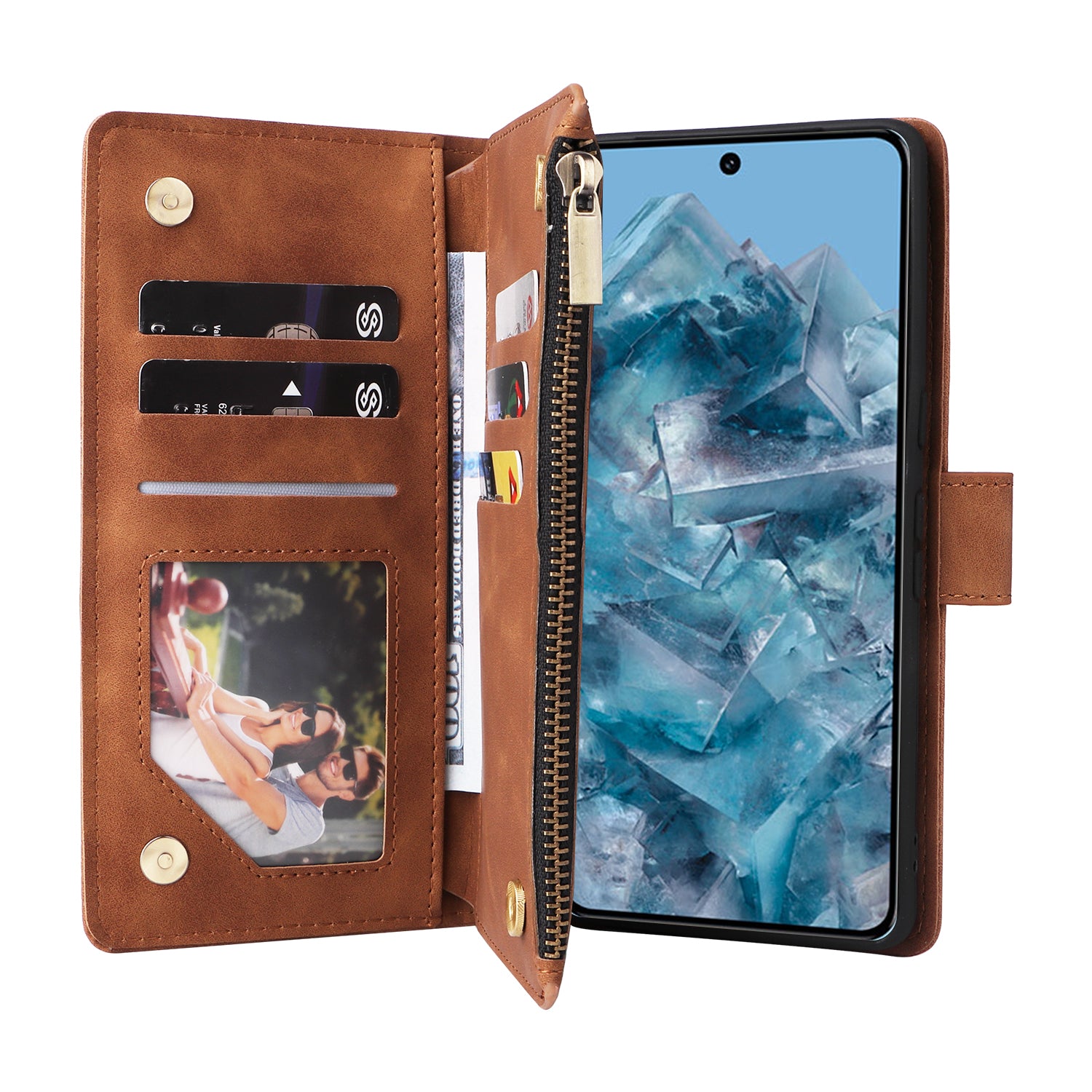 For Google Pixel 8a Cell Phone Case Zipper Wallet Card Holder Leather Drop-proof Cover