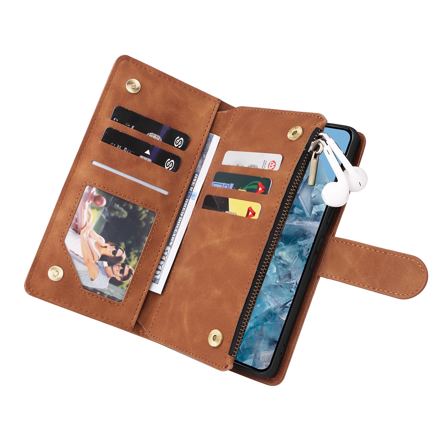 For Google Pixel 8a Cell Phone Case Zipper Wallet Card Holder Leather Drop-proof Cover