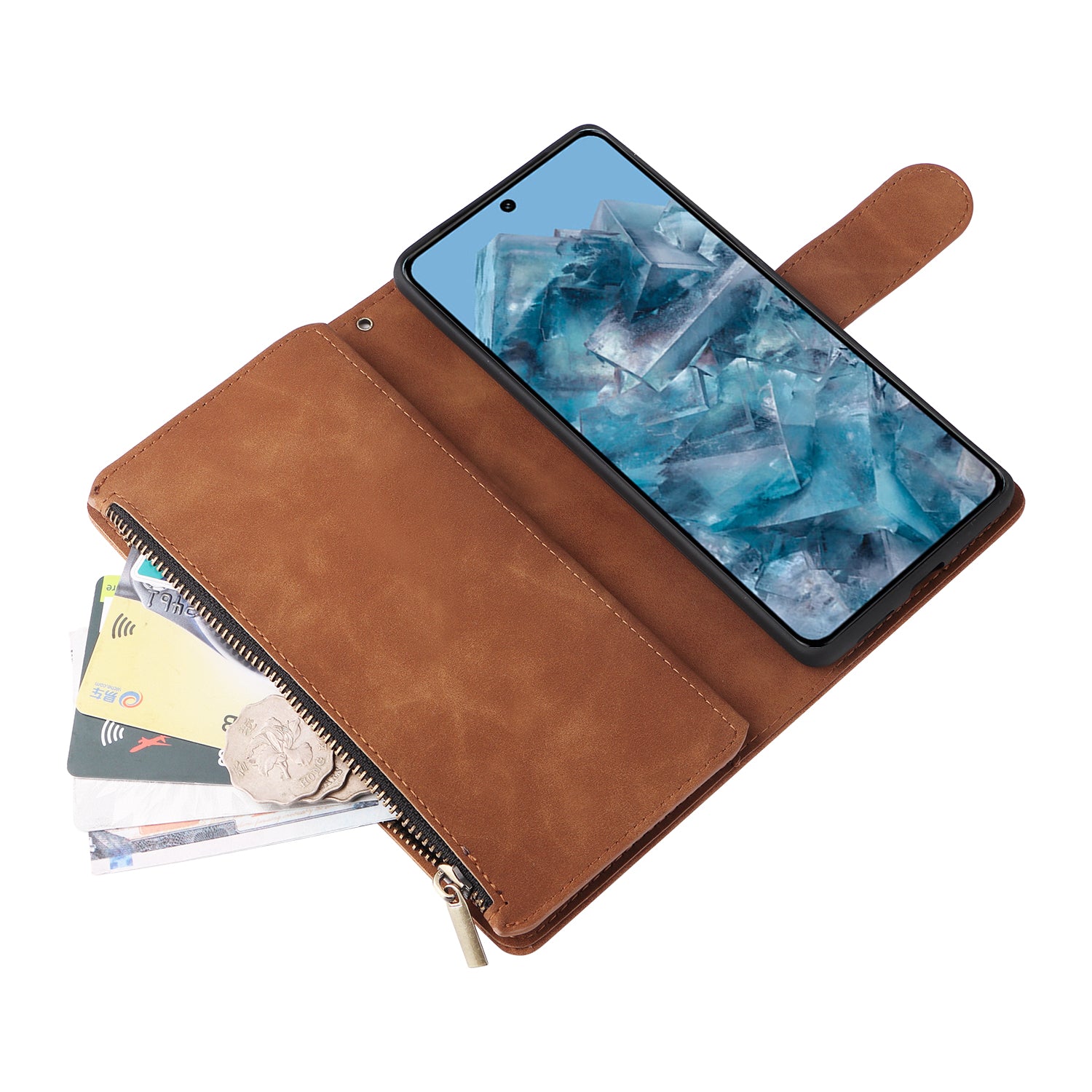 For Google Pixel 8a Cell Phone Case Zipper Wallet Card Holder Leather Drop-proof Cover