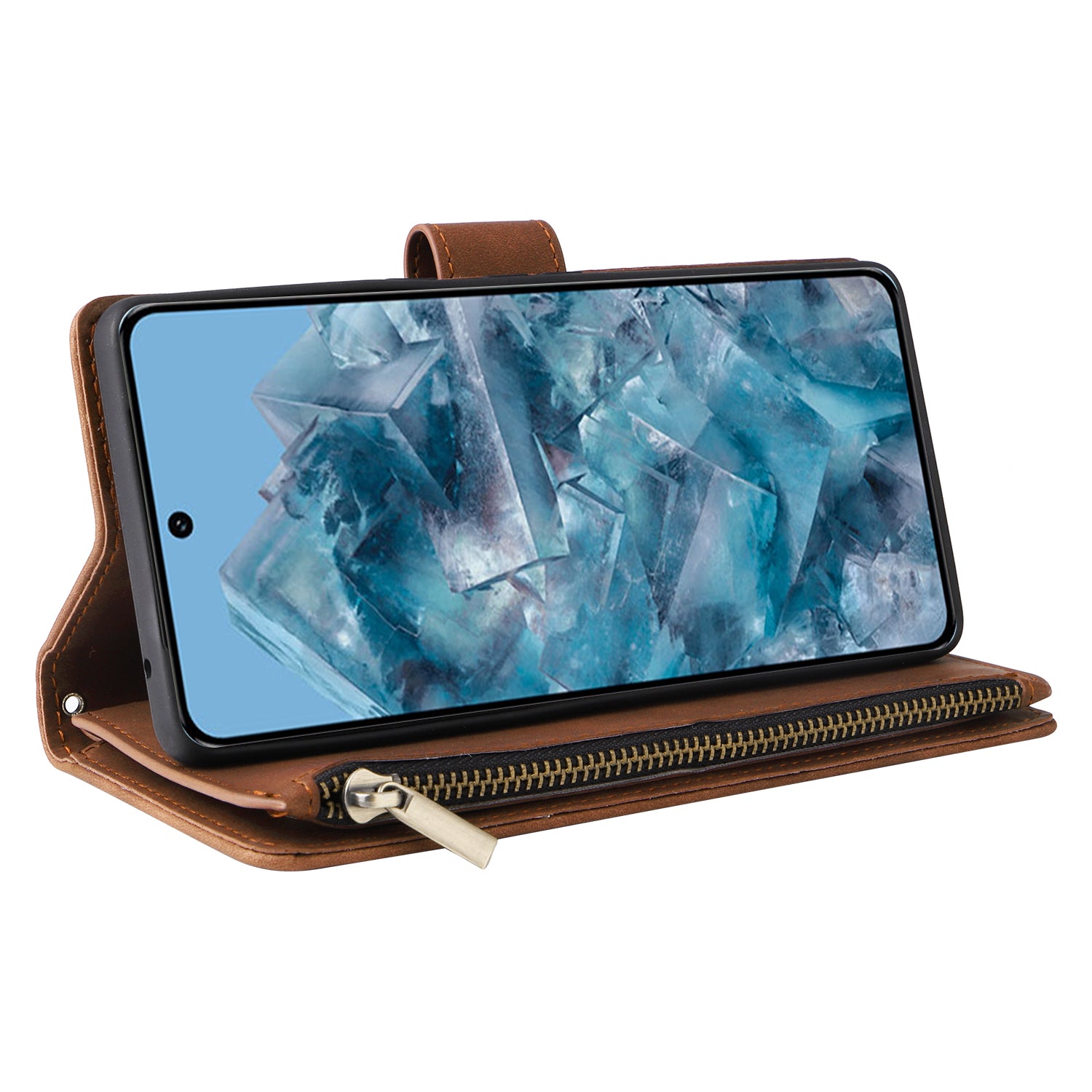 For Google Pixel 8a Cell Phone Case Zipper Wallet Card Holder Leather Drop-proof Cover