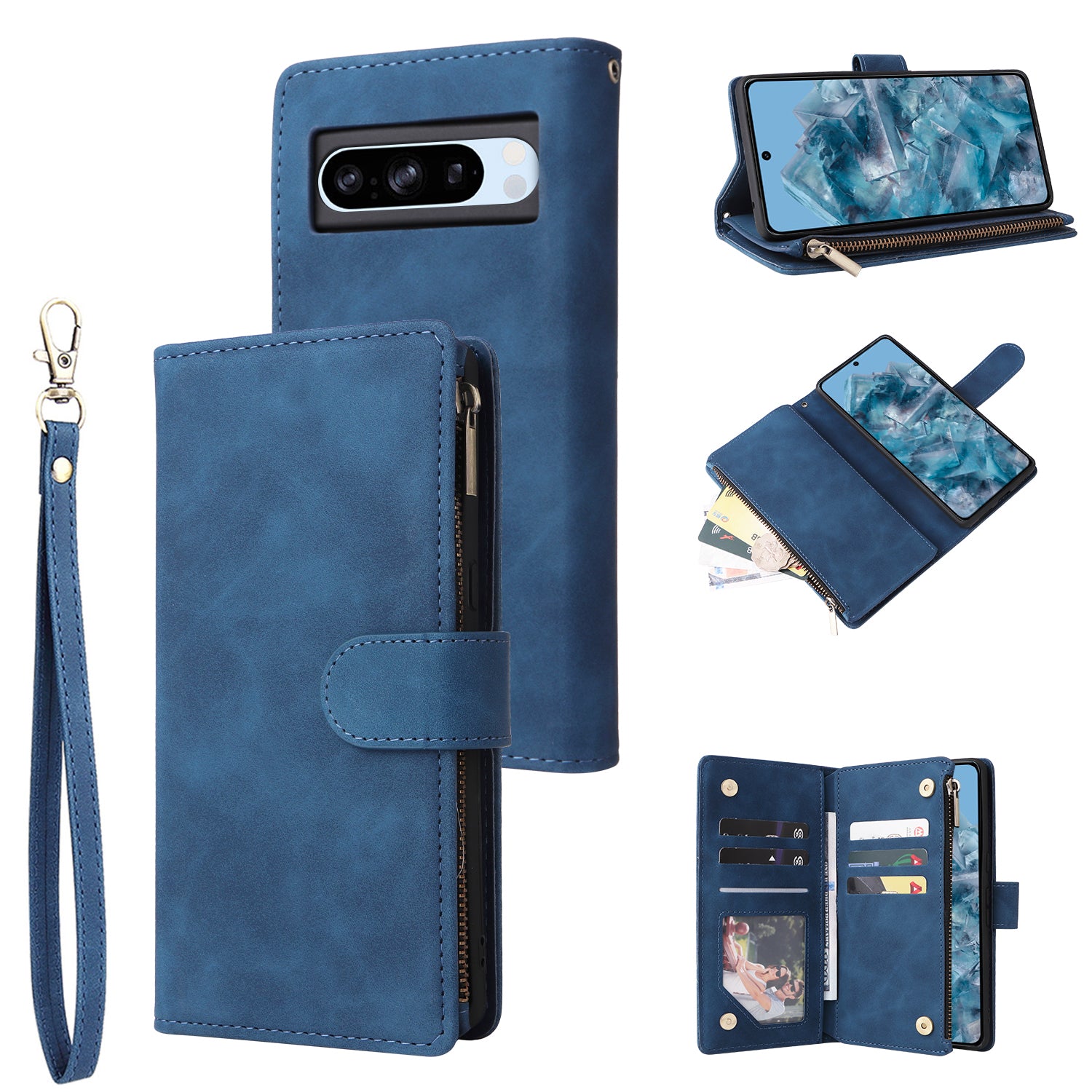 For Google Pixel 8a Cell Phone Case Zipper Wallet Card Holder Leather Drop-proof Cover
