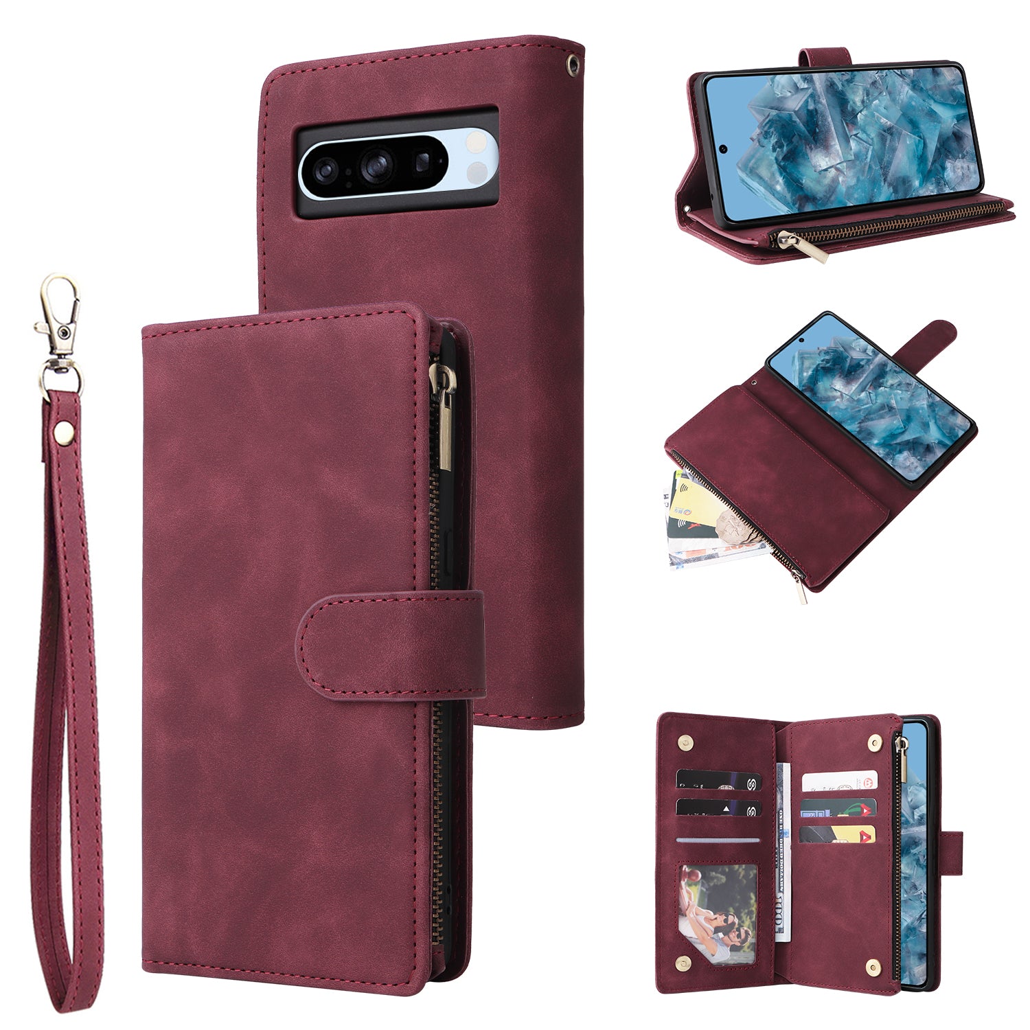 For Google Pixel 8a Cell Phone Case Zipper Wallet Card Holder Leather Drop-proof Cover