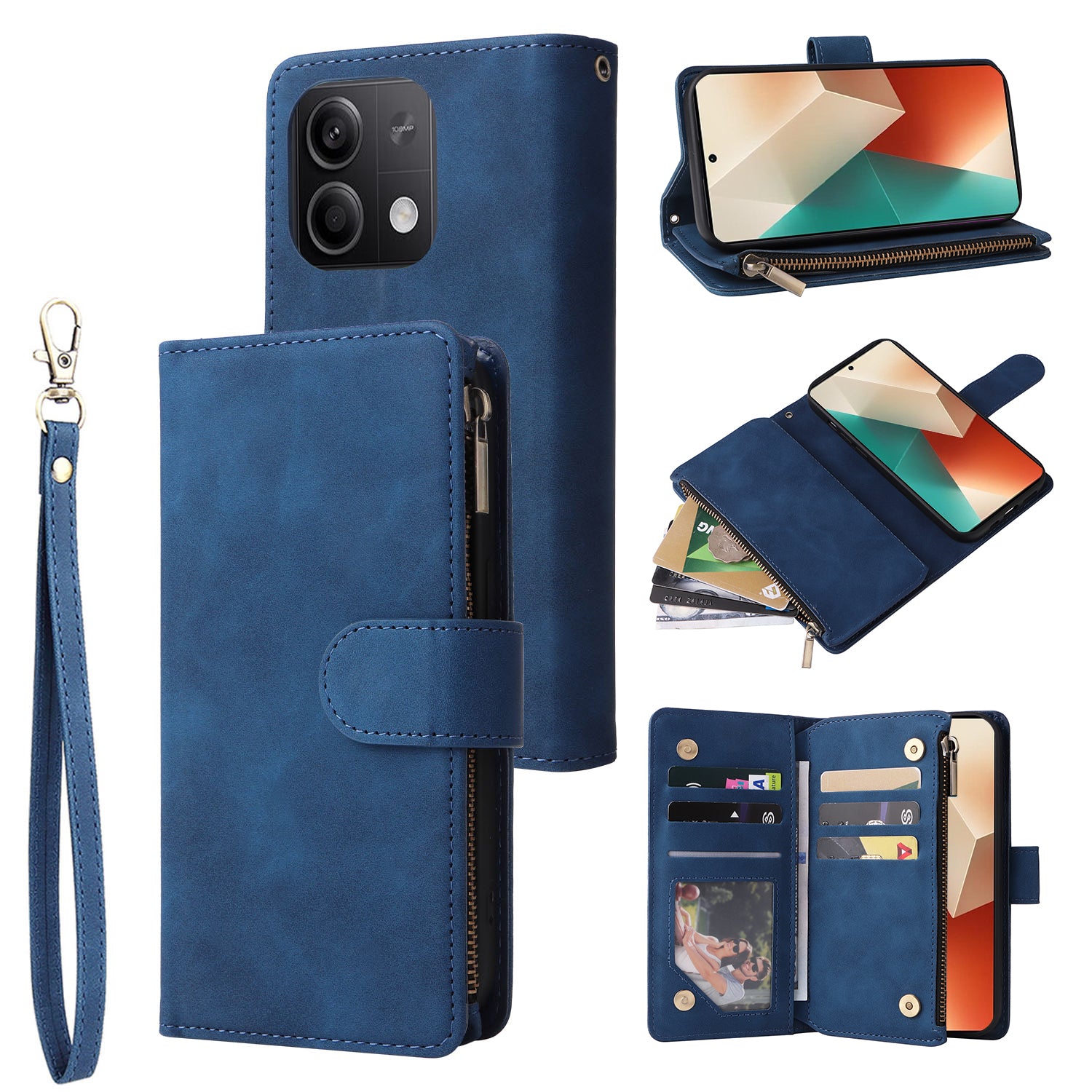 For Xiaomi Redmi Note 13 5G Case Leather Phone Protective Cover Zipper Wallet Card Holder