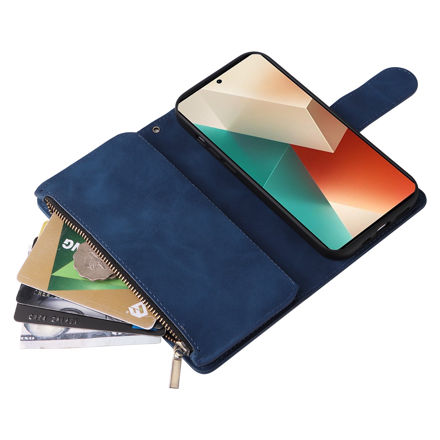For Xiaomi Redmi Note 13 5G Case Leather Phone Protective Cover Zipper Wallet Card Holder