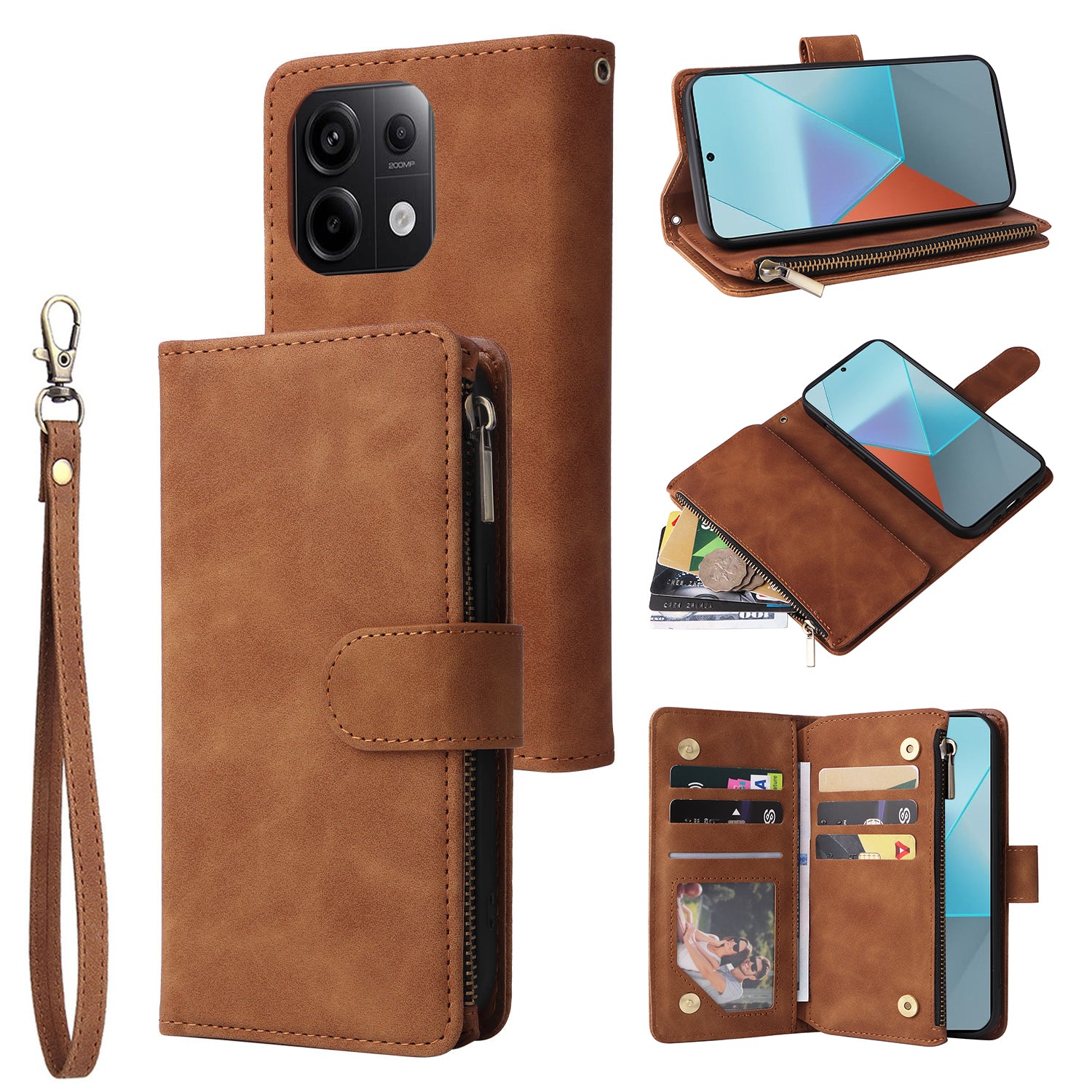 For Xiaomi Redmi Note 13 Pro 5G / Poco X6 5G PU Leather Wallet Mobile Phone Cover Case with Multiple Card Slots