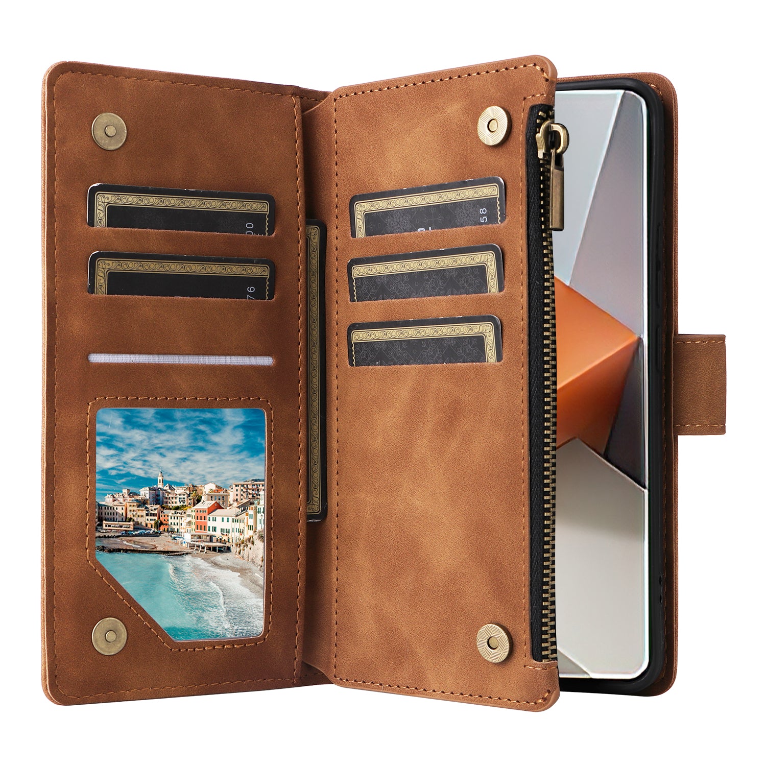 For Xiaomi Redmi Note 13 Pro+ 5G Zipper Pocket Phone Case PU Leather Protection Stand Cover