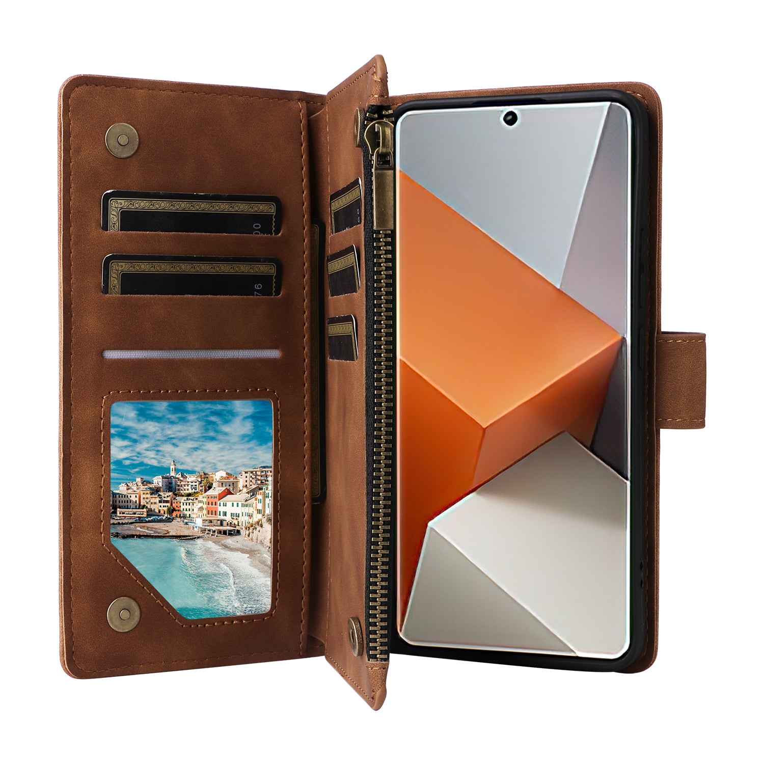 For Xiaomi Redmi Note 13 Pro+ 5G Zipper Pocket Phone Case PU Leather Protection Stand Cover