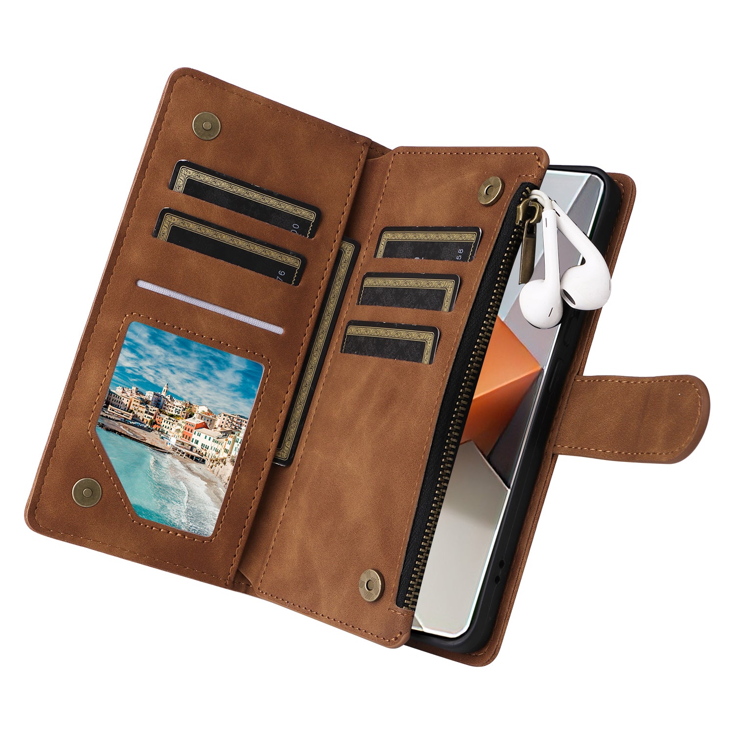 For Xiaomi Redmi Note 13 Pro+ 5G Zipper Pocket Phone Case PU Leather Protection Stand Cover