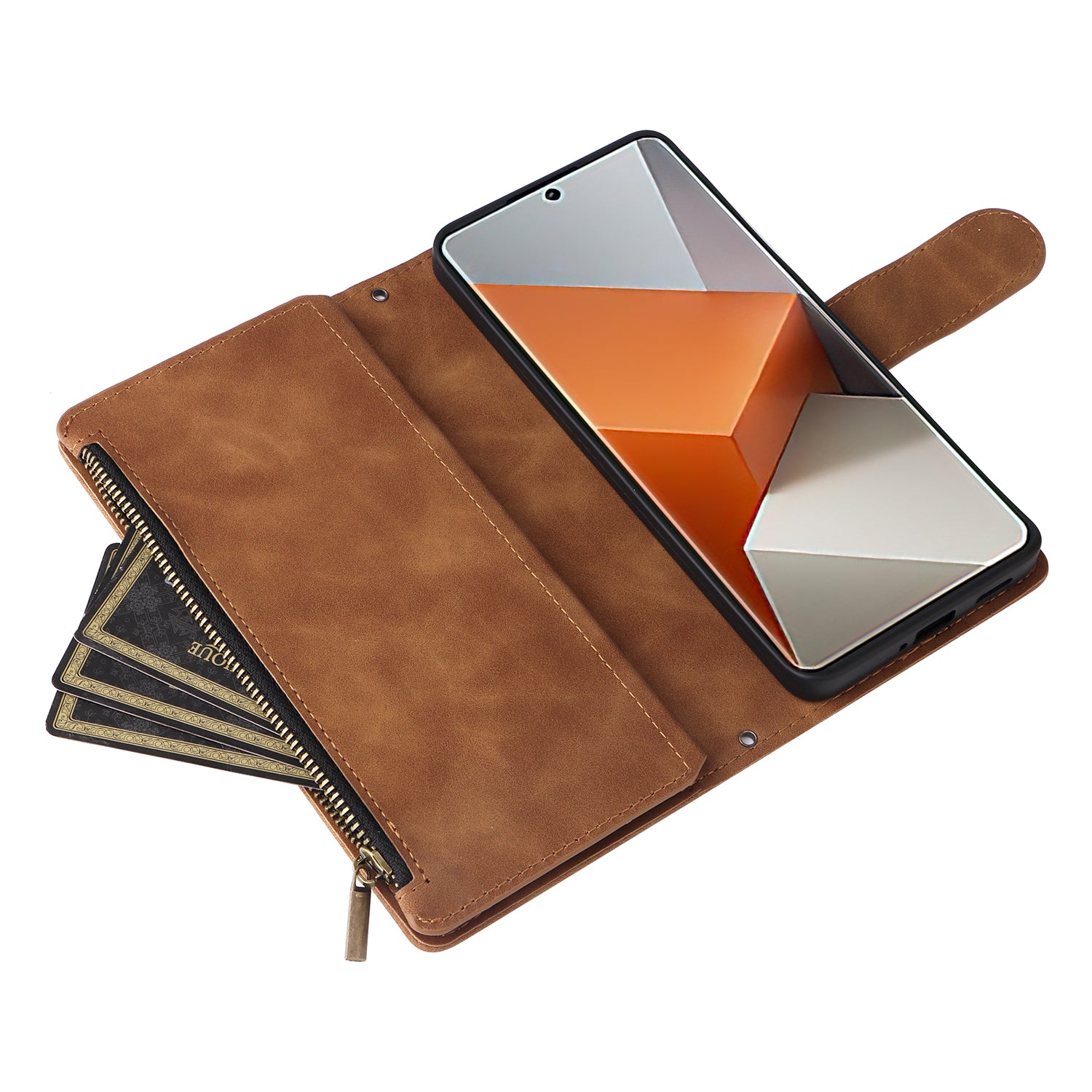 For Xiaomi Redmi Note 13 Pro+ 5G Zipper Pocket Phone Case PU Leather Protection Stand Cover