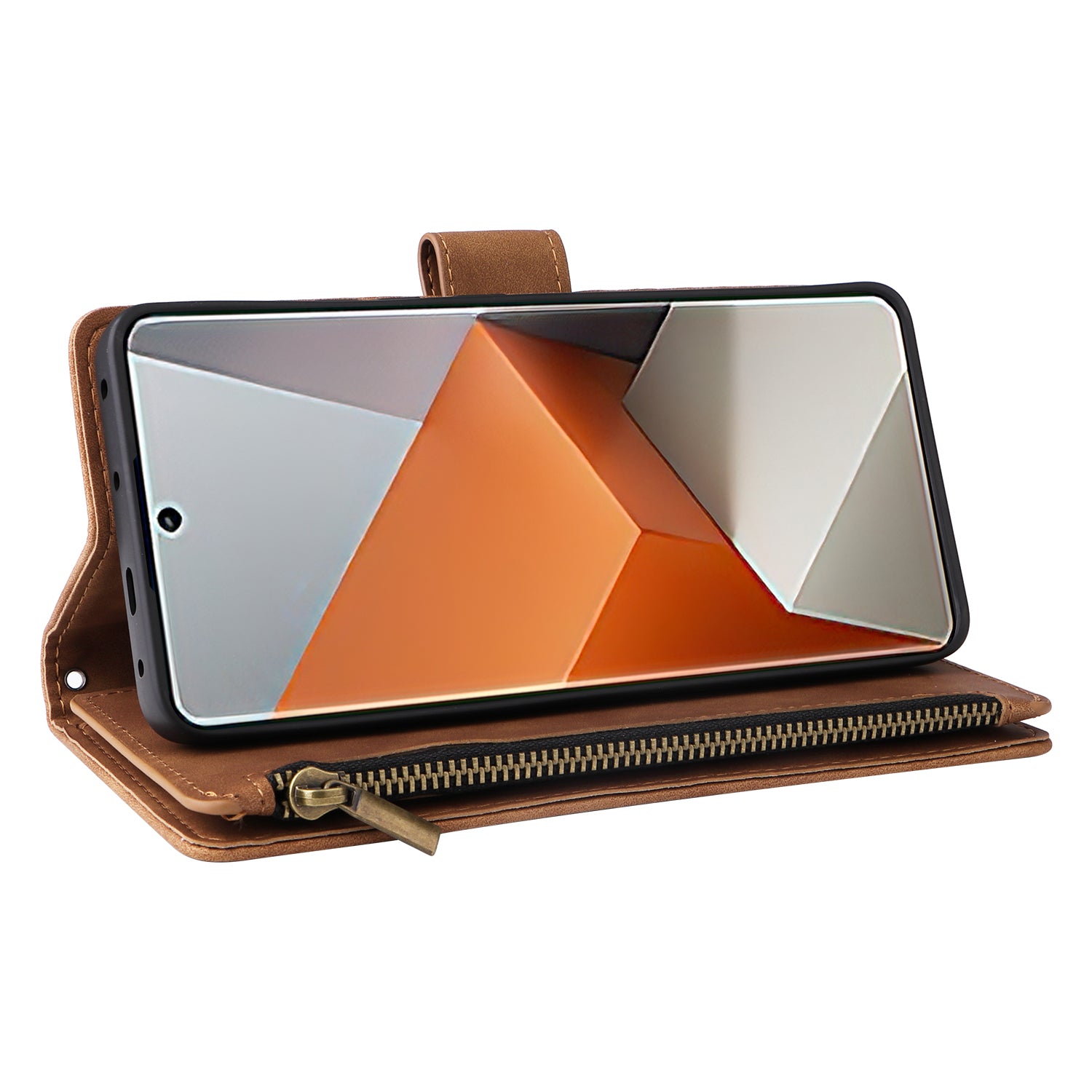 For Xiaomi Redmi Note 13 Pro+ 5G Zipper Pocket Phone Case PU Leather Protection Stand Cover