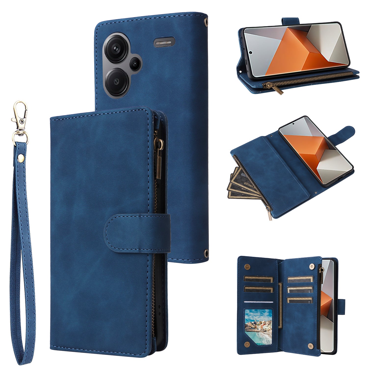 For Xiaomi Redmi Note 13 Pro+ 5G Zipper Pocket Phone Case PU Leather Protection Stand Cover