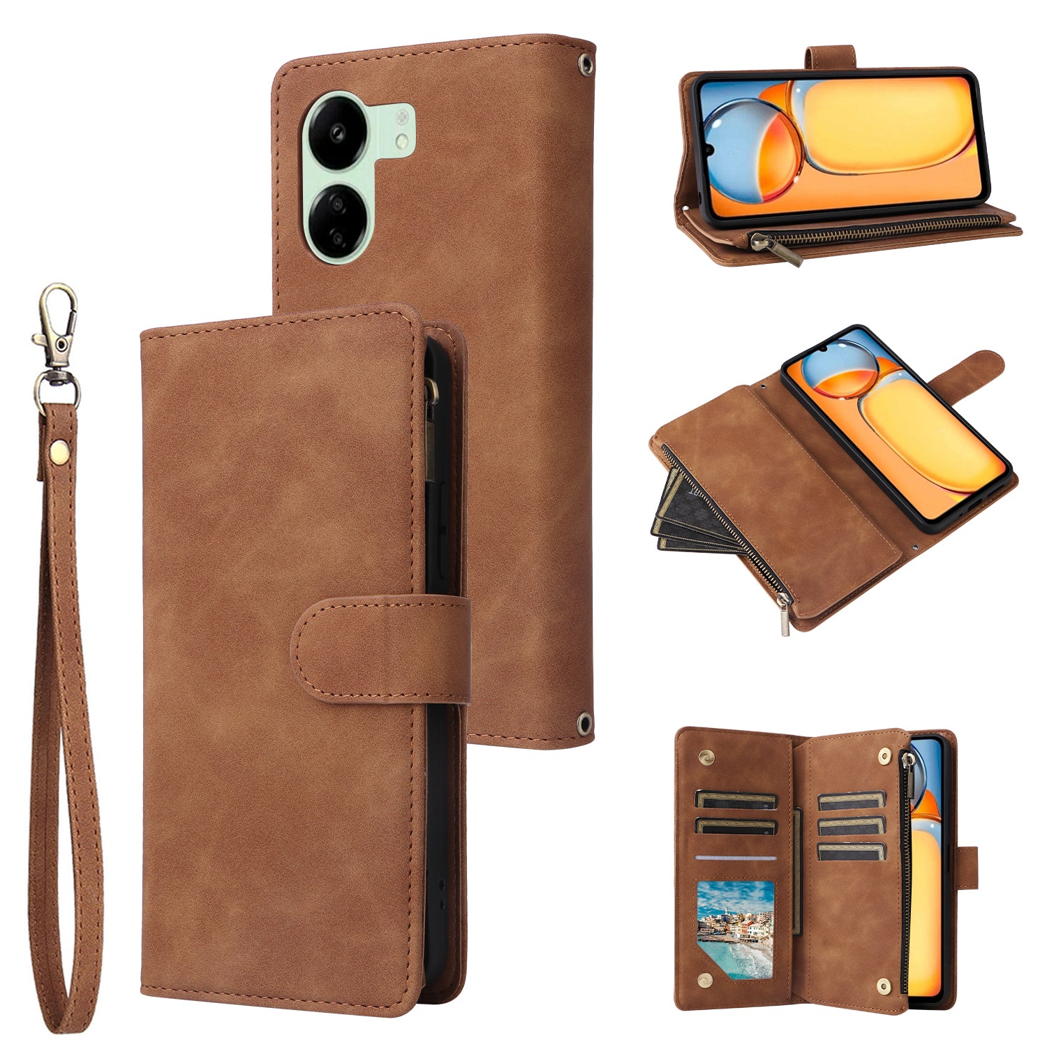 For Xiaomi Poco C65 4G / Redmi 13C 4G / 5G Cell Phone Case Multiple Card Slots Leather Protection Cover