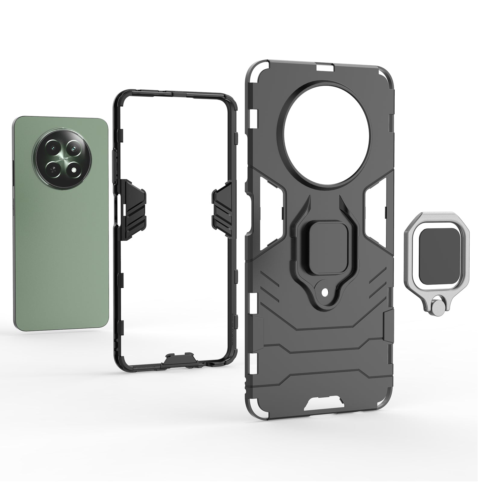 For Realme 12 Case PC+TPU Bump Proof Protective Shell with Ring Kickstand