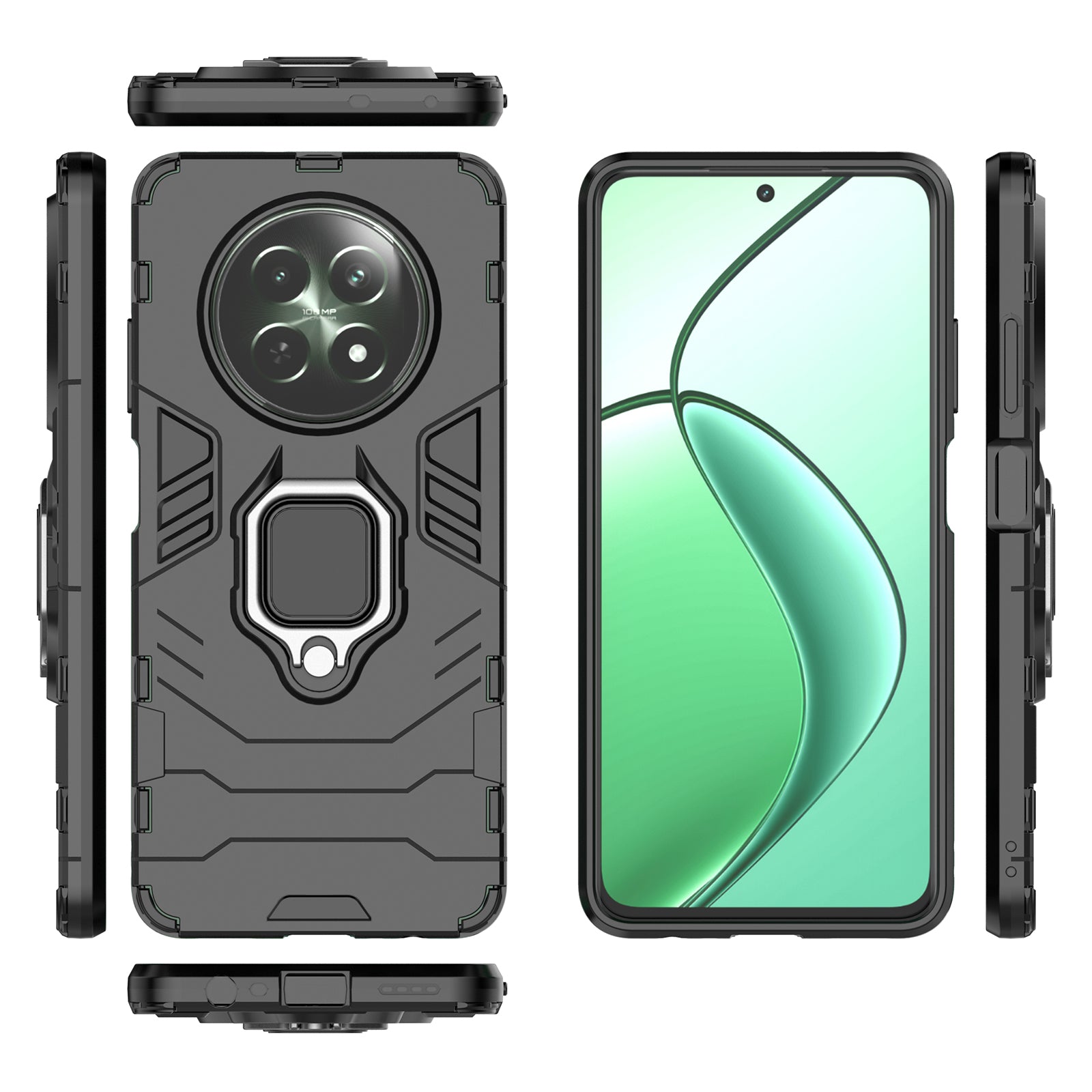 For Realme 12 Case PC+TPU Bump Proof Protective Shell with Ring Kickstand