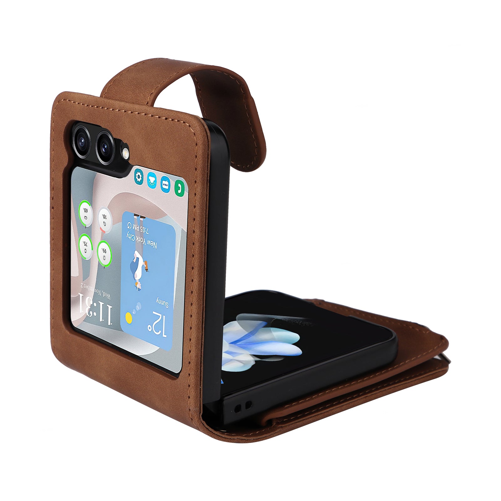 For Samsung Galaxy Z Flip5 5G Cell Phone Case Zipper Wallet Leather Cover with Long and Short Straps