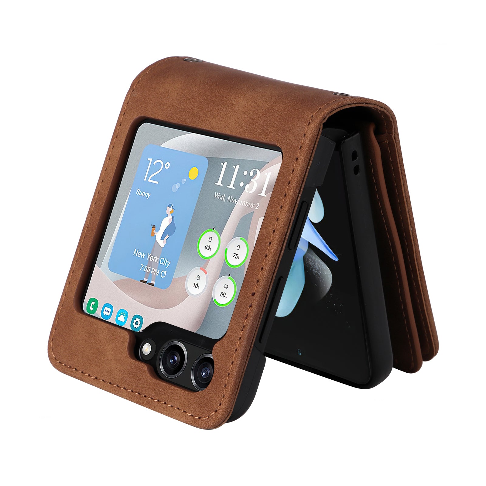 For Samsung Galaxy Z Flip5 5G Cell Phone Case Zipper Wallet Leather Cover with Long and Short Straps