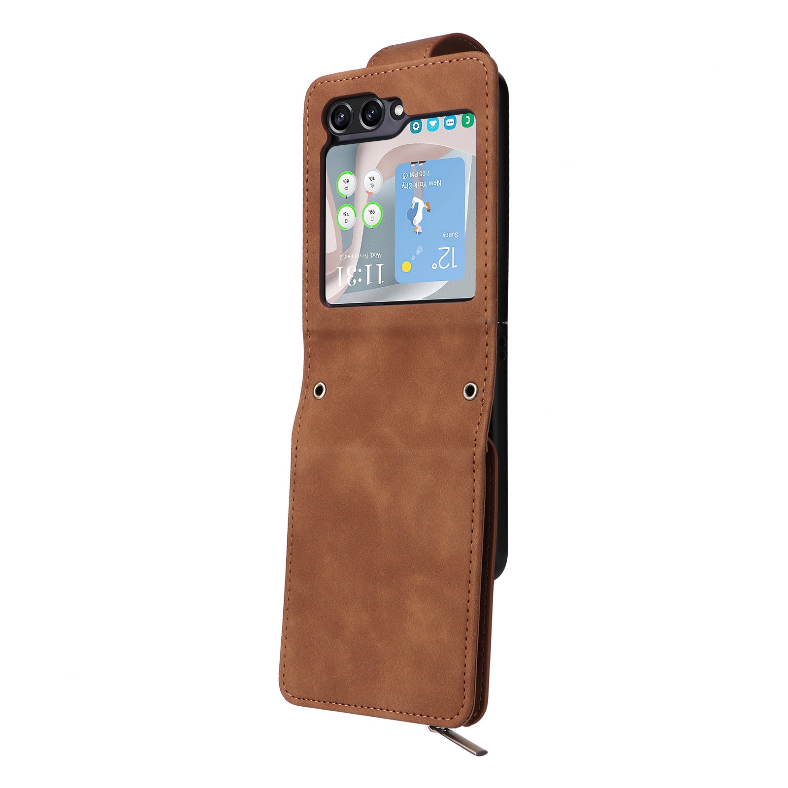 For Samsung Galaxy Z Flip5 5G Cell Phone Case Zipper Wallet Leather Cover with Long and Short Straps
