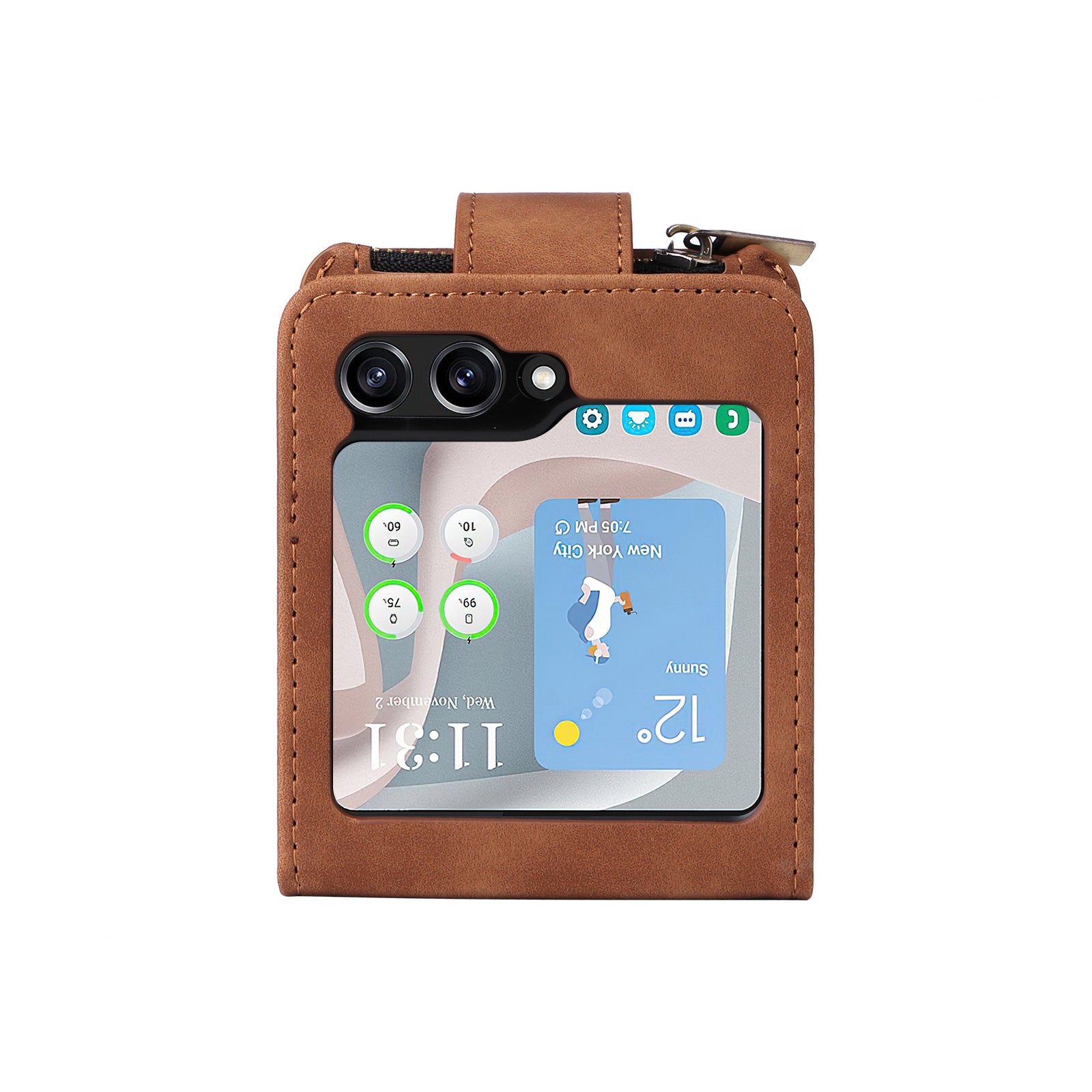 For Samsung Galaxy Z Flip5 5G Cell Phone Case Zipper Wallet Leather Cover with Long and Short Straps