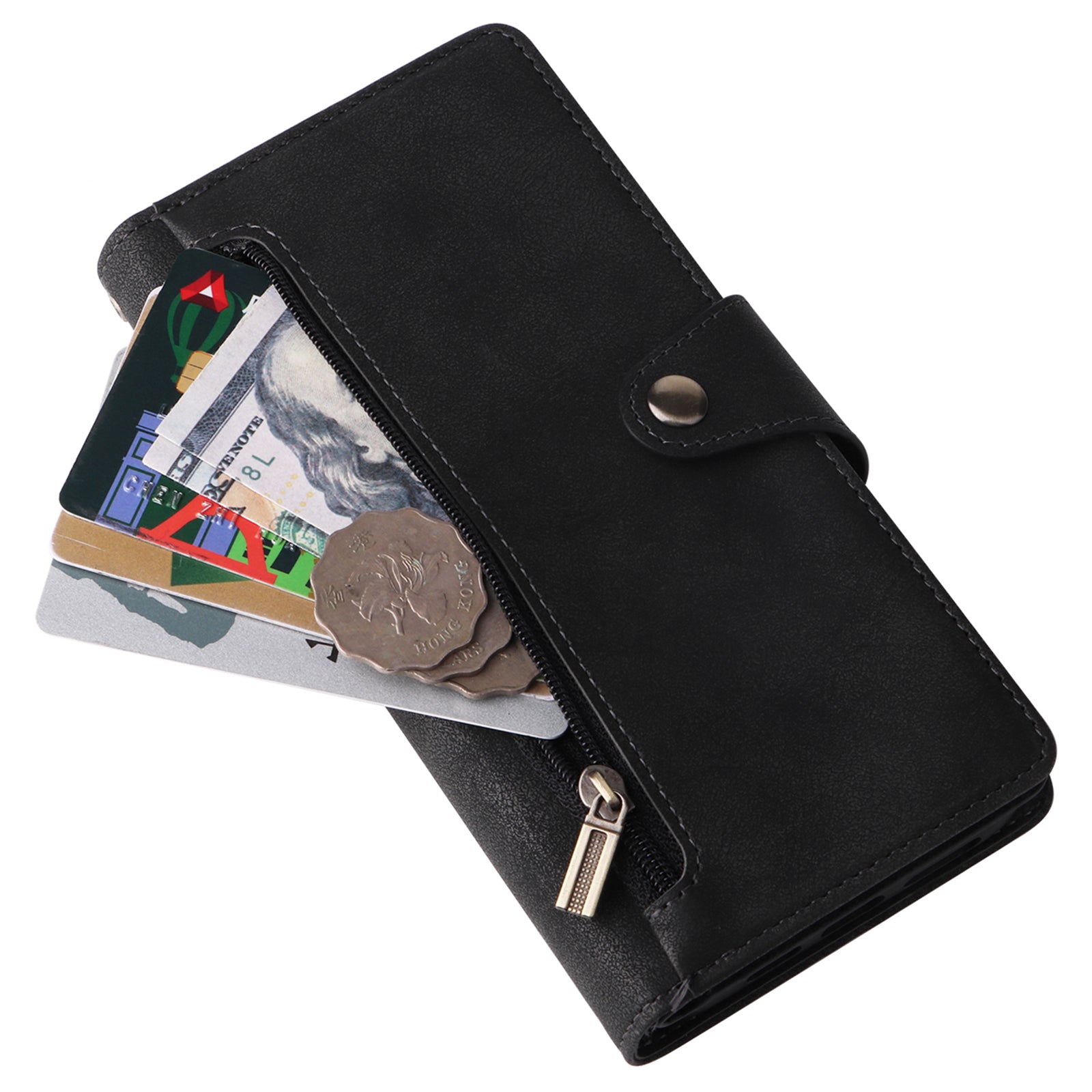For iPhone 12 6.1 inch Case PU Leather Rivet Decor 9 Card Slots Phone Cover