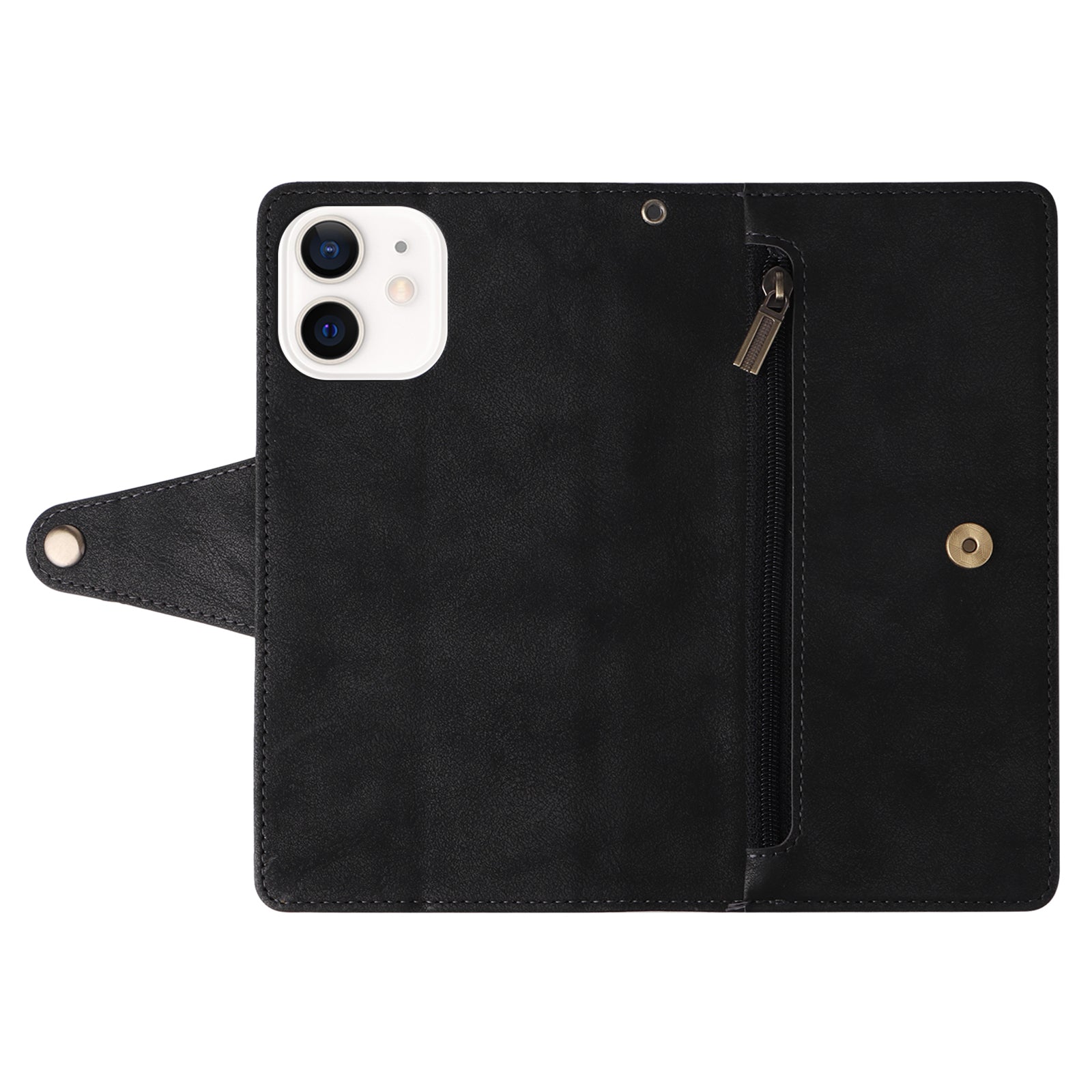 For iPhone 12 6.1 inch Case PU Leather Rivet Decor 9 Card Slots Phone Cover