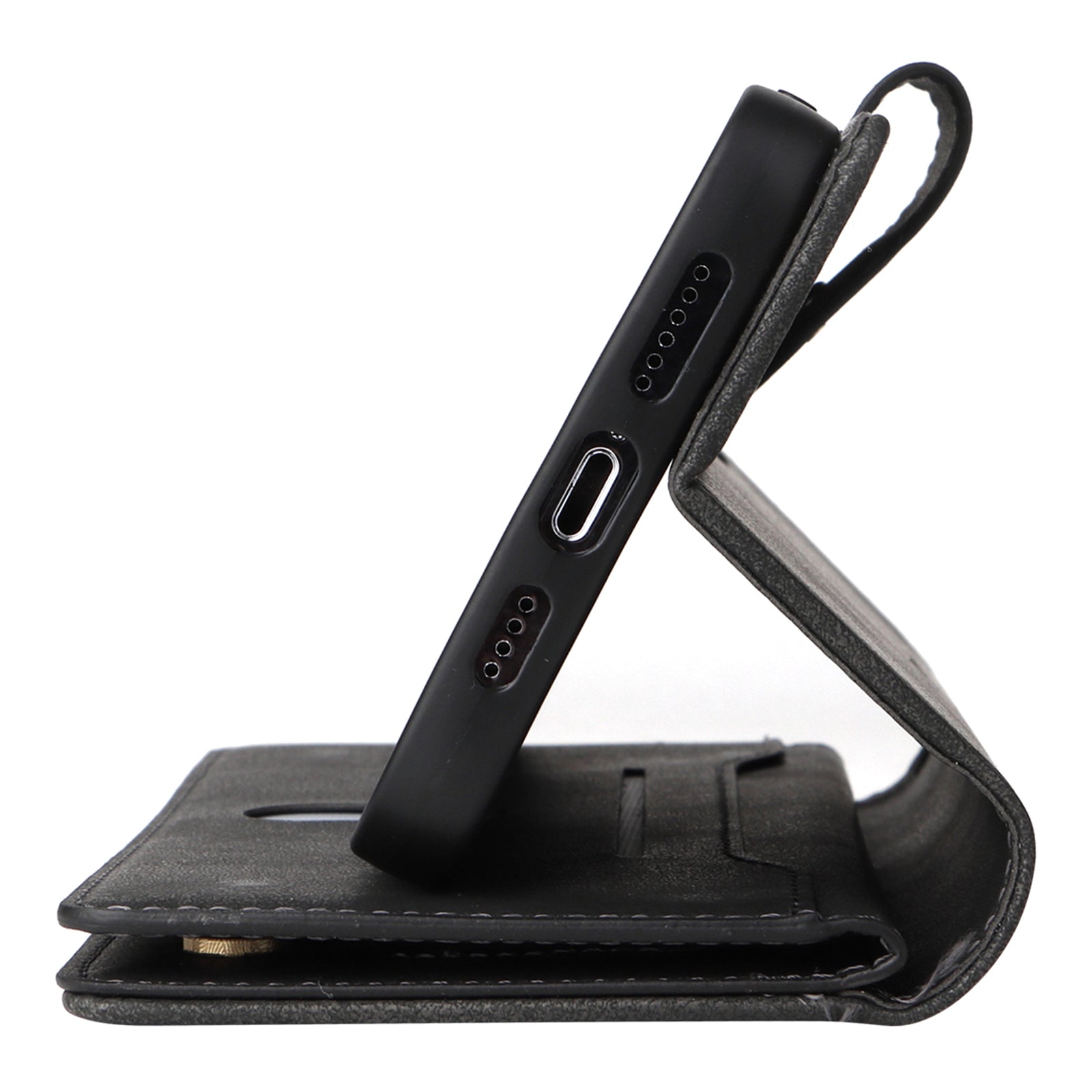 For iPhone 12 6.1 inch Case PU Leather Rivet Decor 9 Card Slots Phone Cover