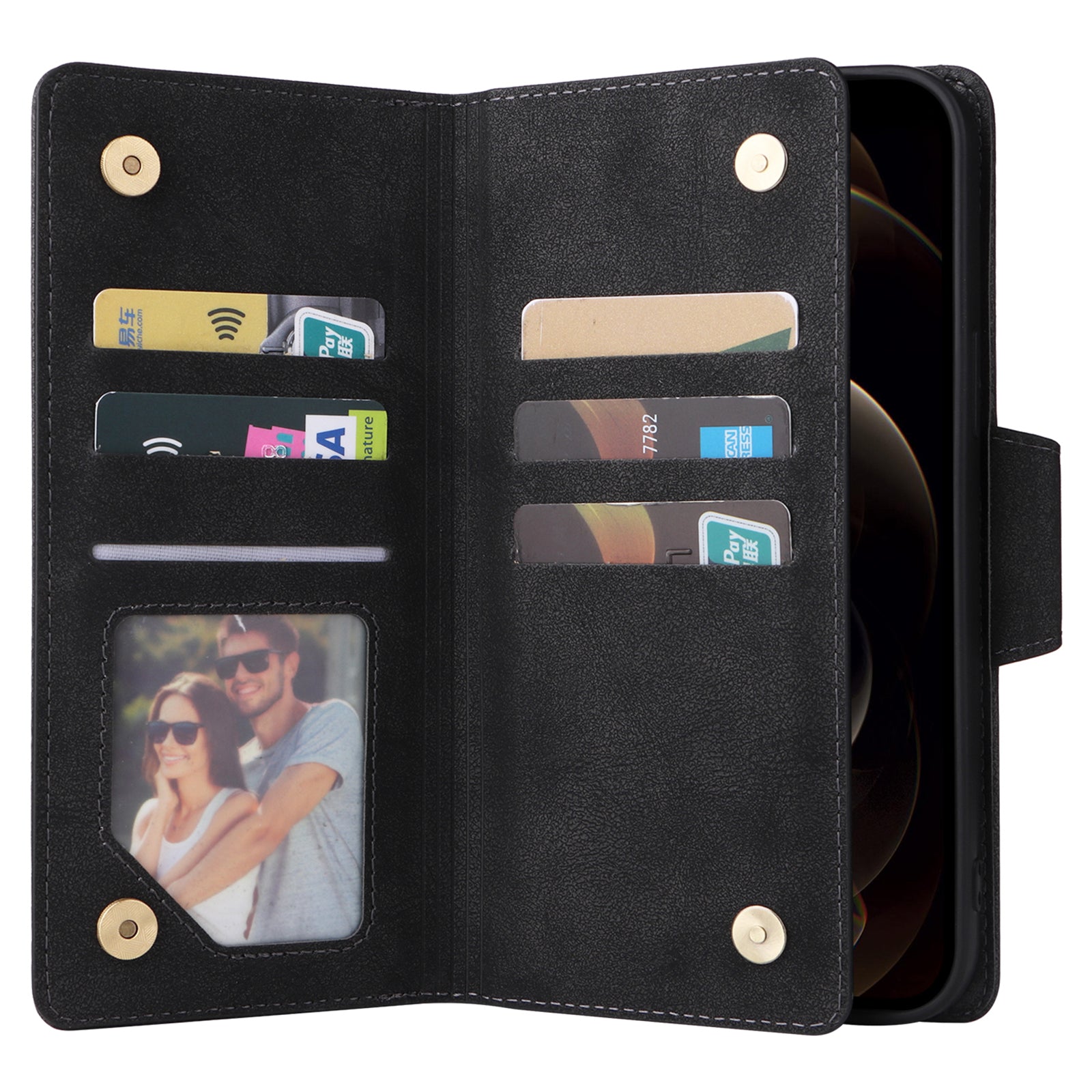 For iPhone 12 Pro Max Case Rivet Decor PU Leather Wallet Flip Phone Cover