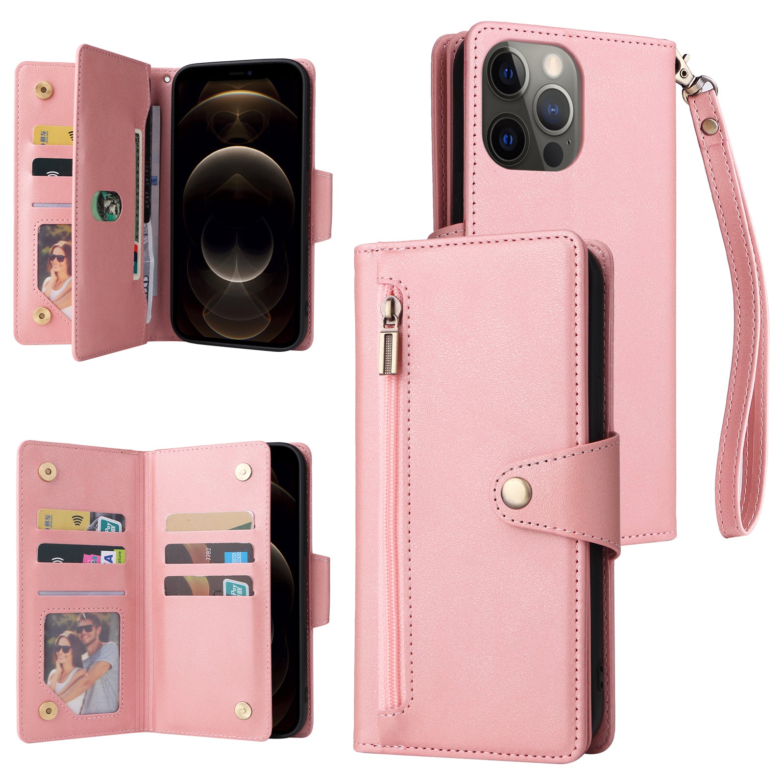 For iPhone 12 Pro Max Case Rivet Decor PU Leather Wallet Flip Phone Cover