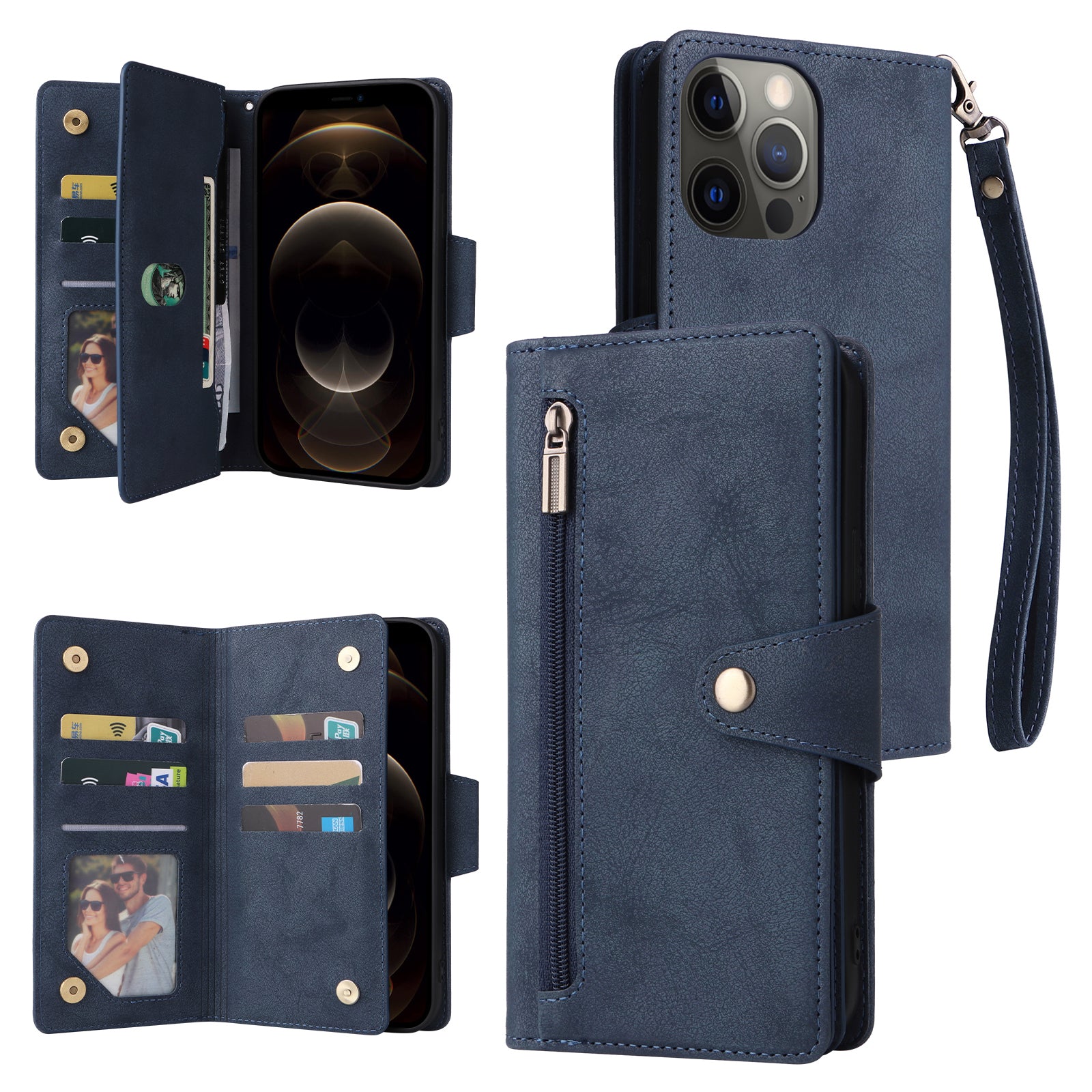 For iPhone 12 Pro Max Case Rivet Decor PU Leather Wallet Flip Phone Cover