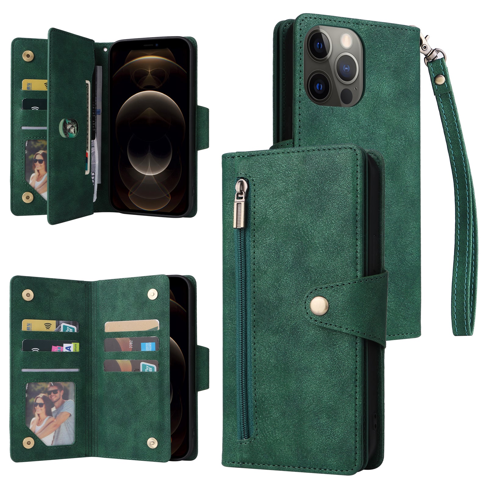 For iPhone 12 Pro Max Case Rivet Decor PU Leather Wallet Flip Phone Cover