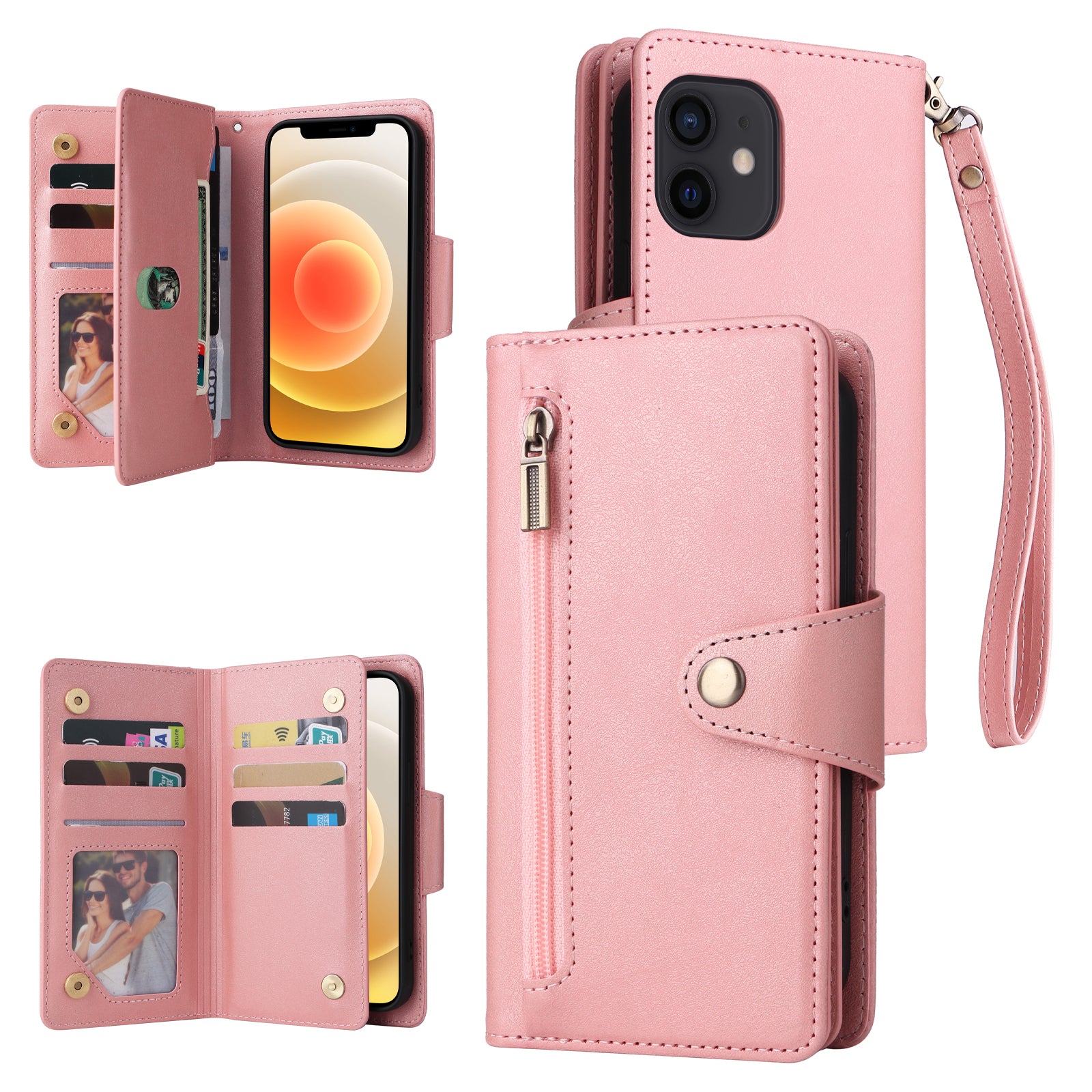For iPhone 12 mini Shockproof Case Rivet Decor PU Leather Phone Cover