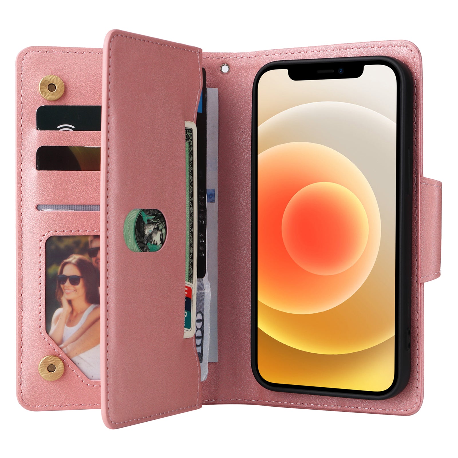 For iPhone 12 mini Shockproof Case Rivet Decor PU Leather Phone Cover