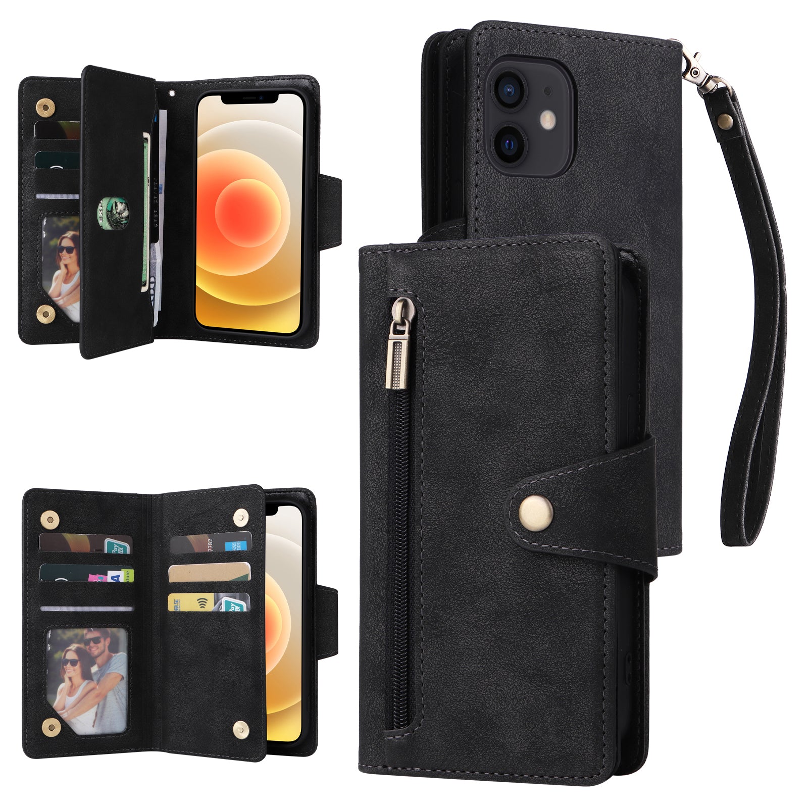 For iPhone 12 mini Shockproof Case Rivet Decor PU Leather Phone Cover