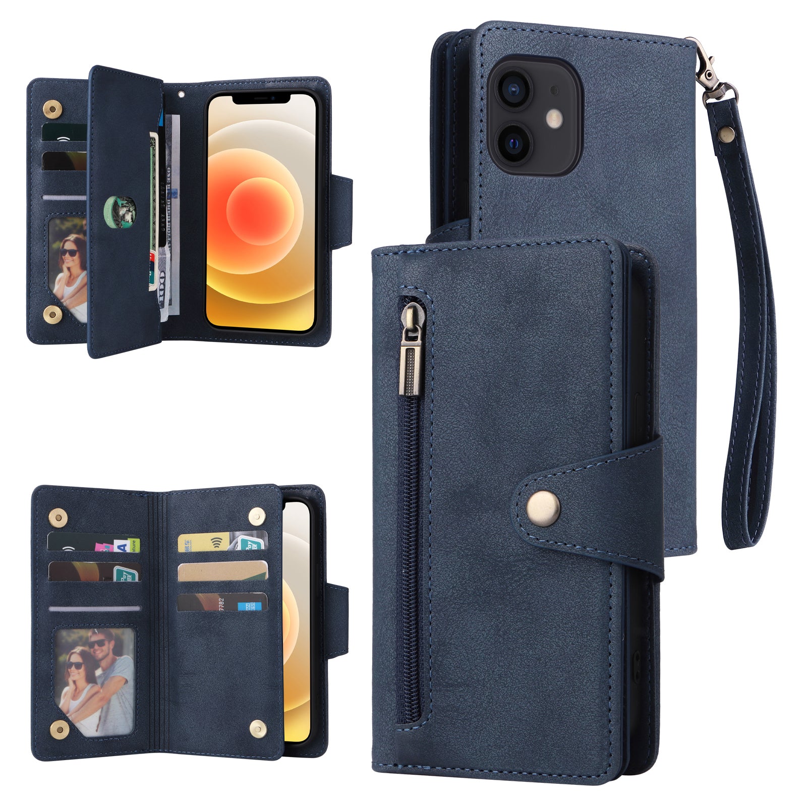 For iPhone 12 mini Shockproof Case Rivet Decor PU Leather Phone Cover