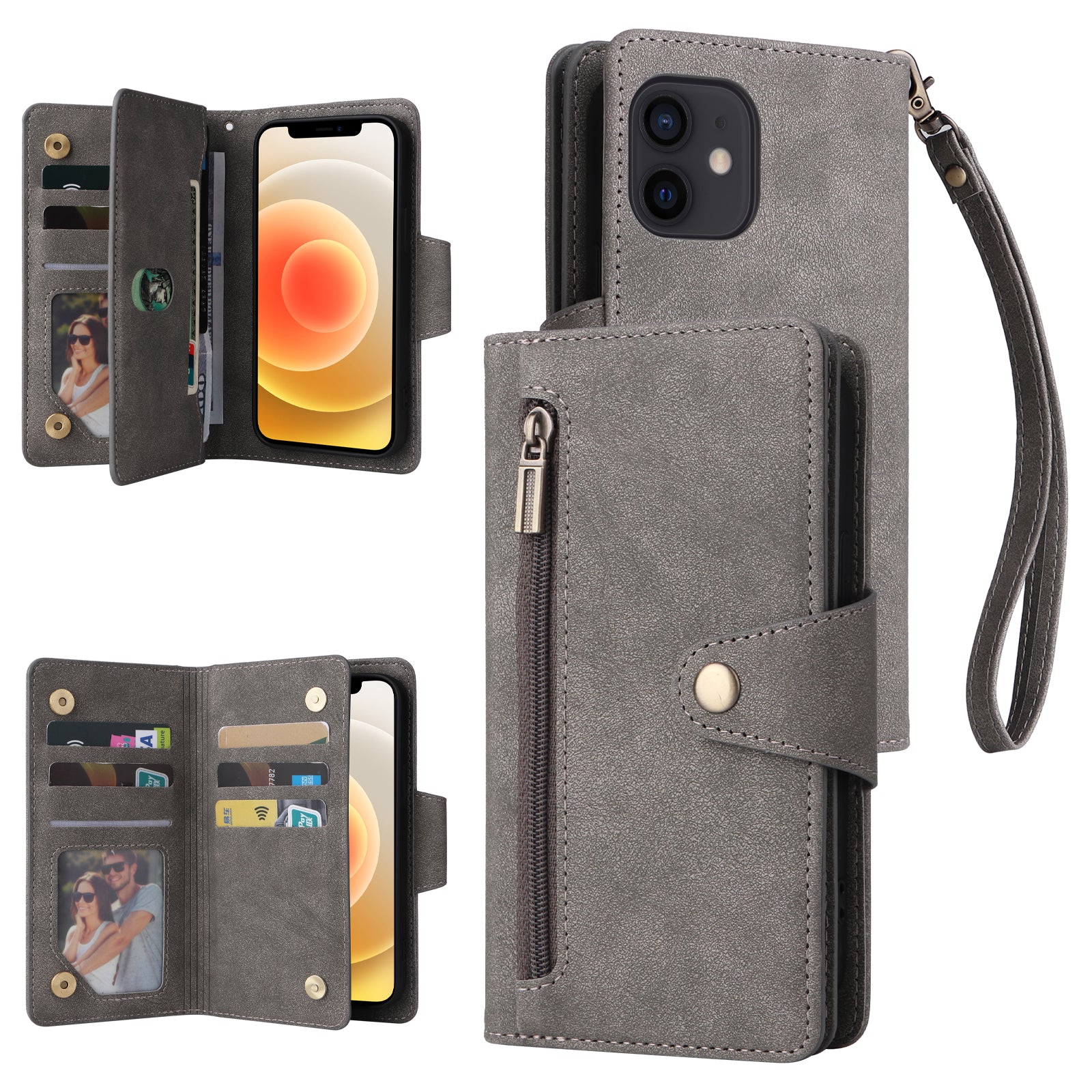 For iPhone 12 mini Shockproof Case Rivet Decor PU Leather Phone Cover