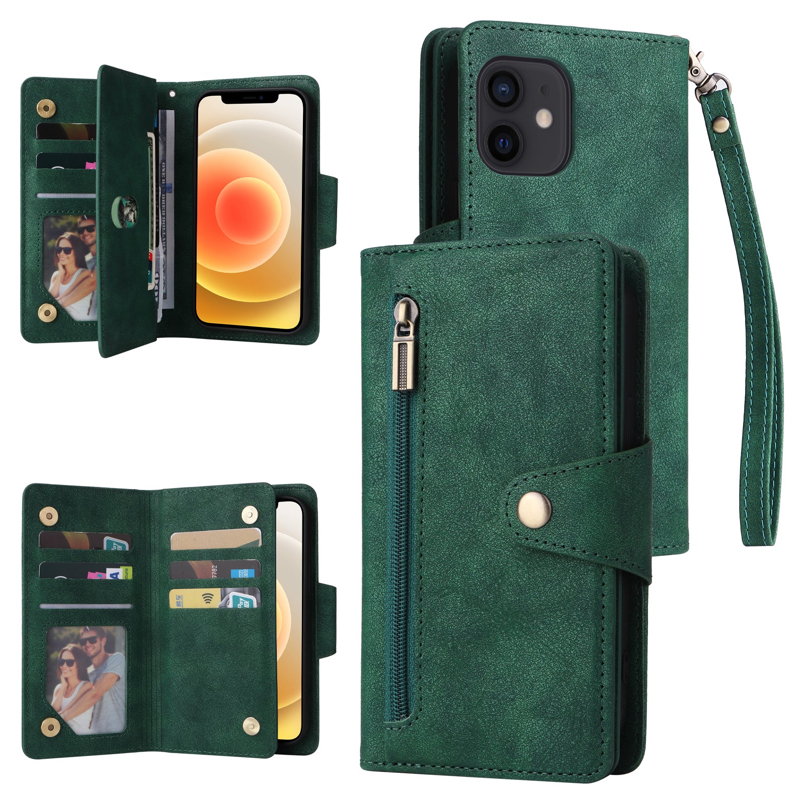For iPhone 12 mini Shockproof Case Rivet Decor PU Leather Phone Cover