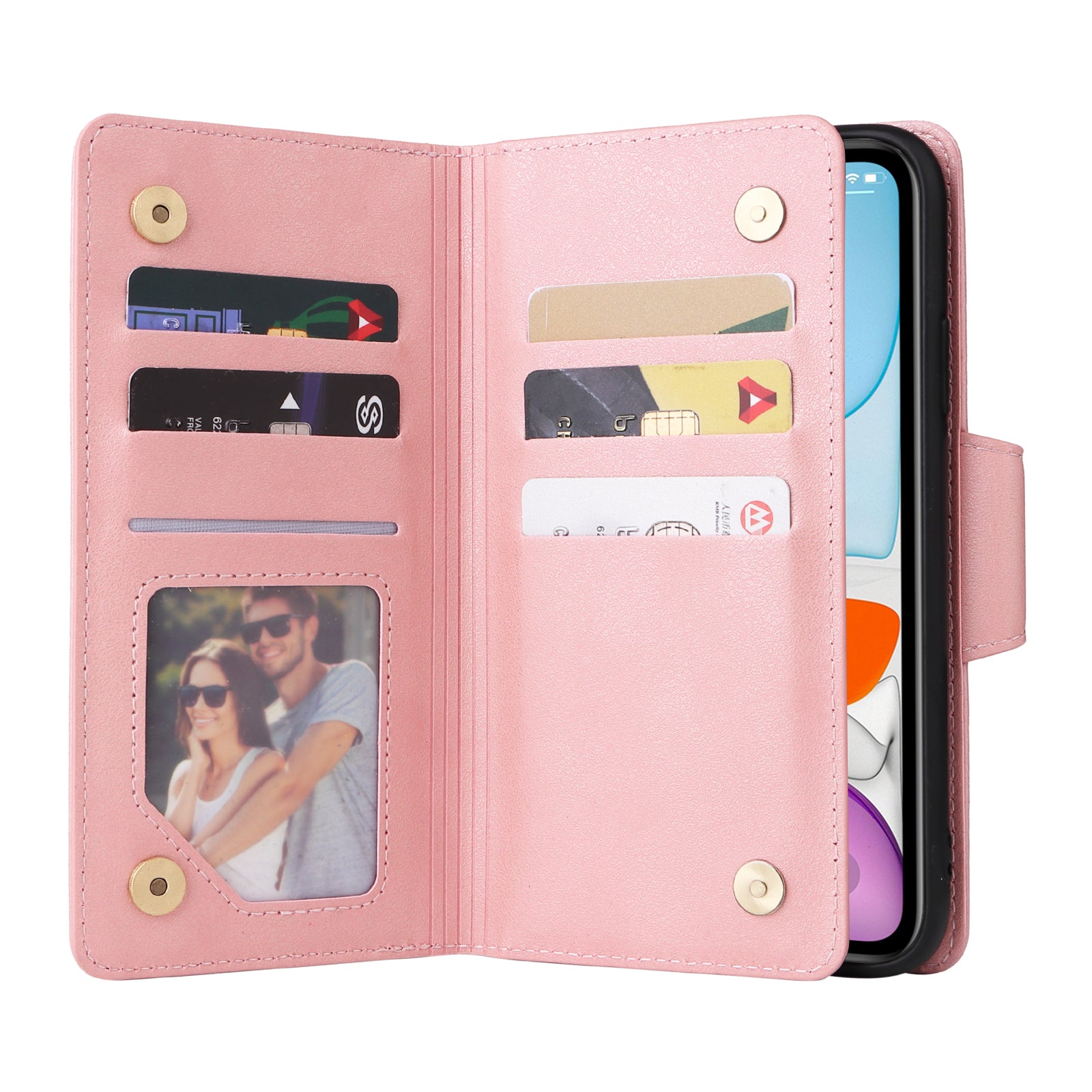 For iPhone 11 Case PU Leather Stand Phone Cover with Rivet Decor