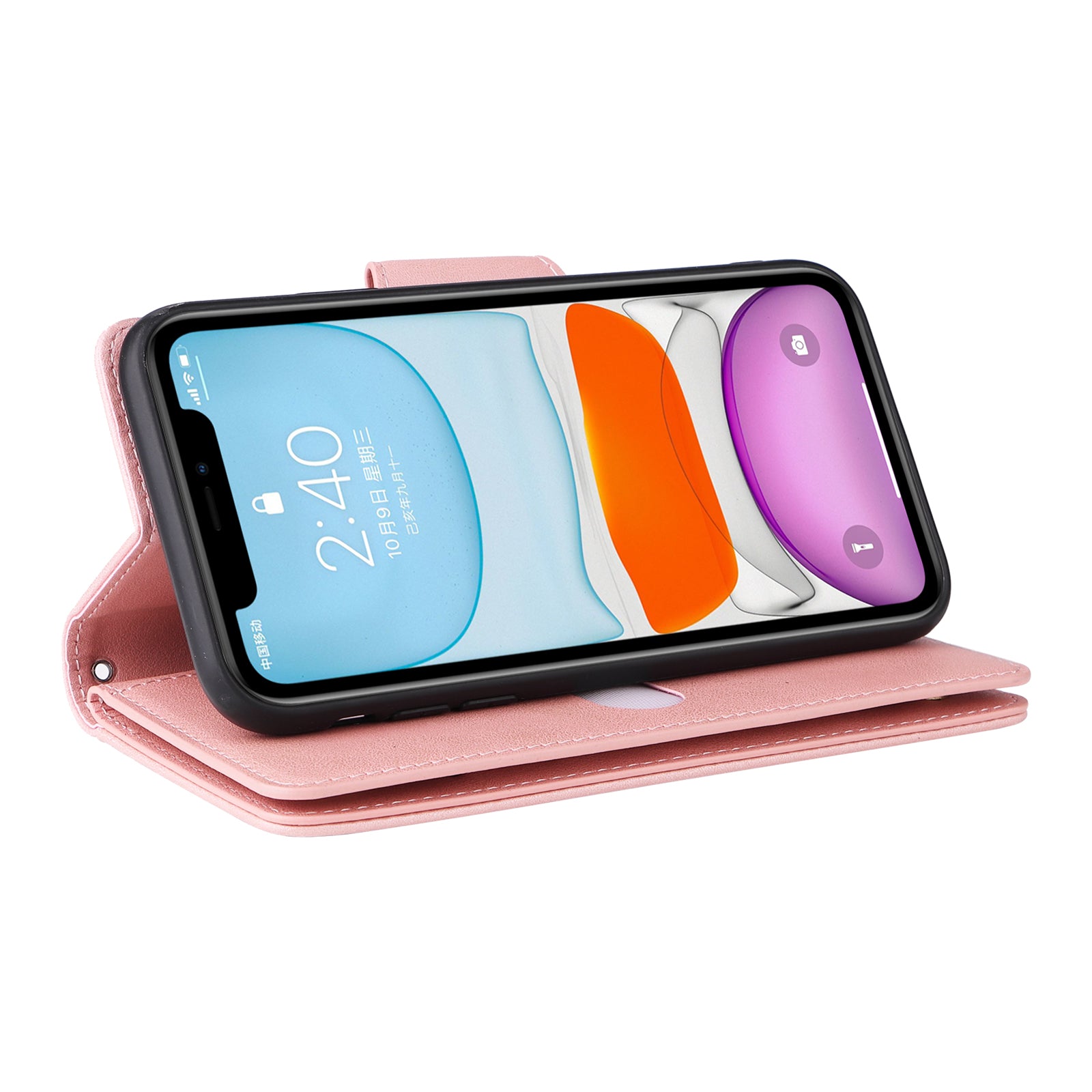 For iPhone 11 Case PU Leather Stand Phone Cover with Rivet Decor