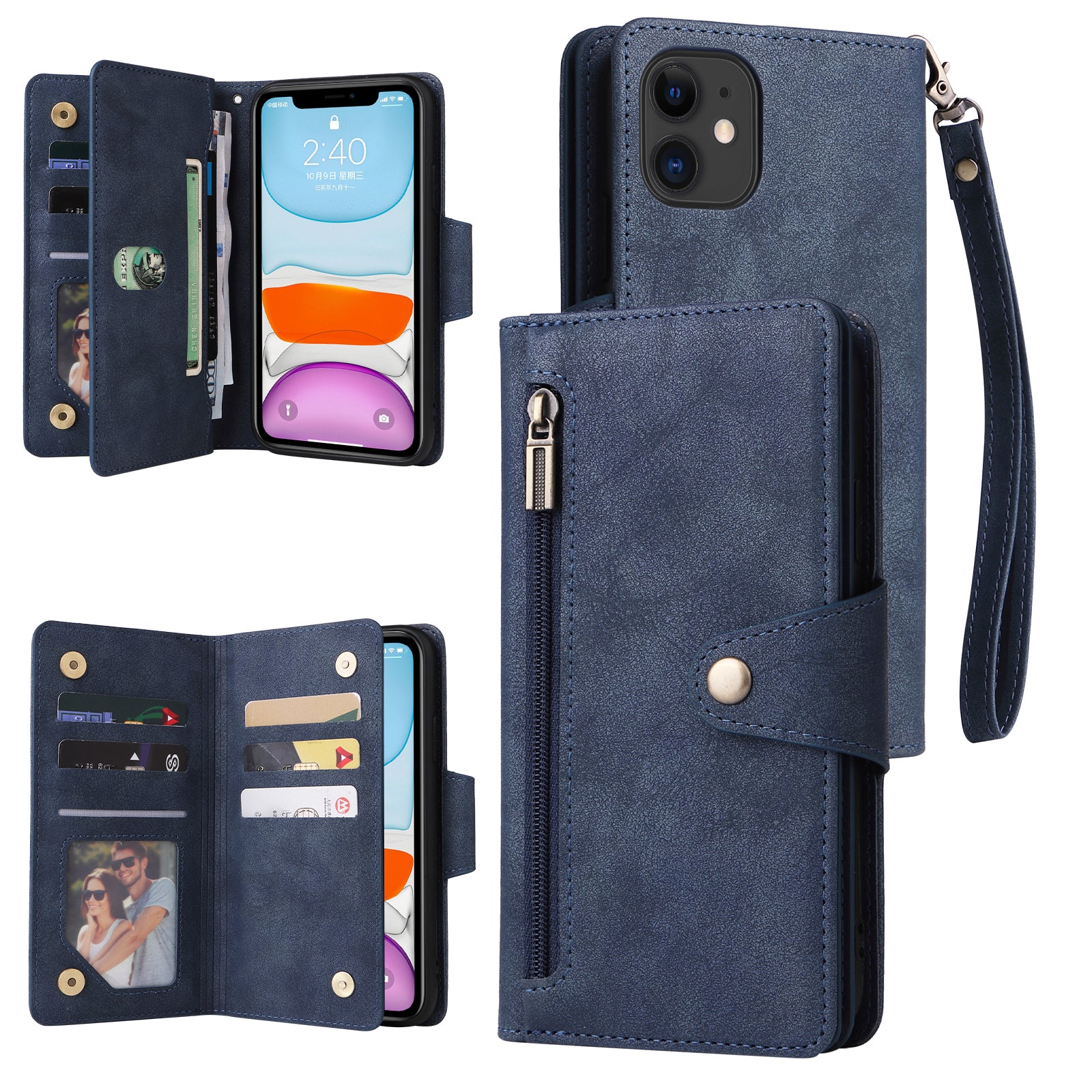 For iPhone 11 Case PU Leather Stand Phone Cover with Rivet Decor