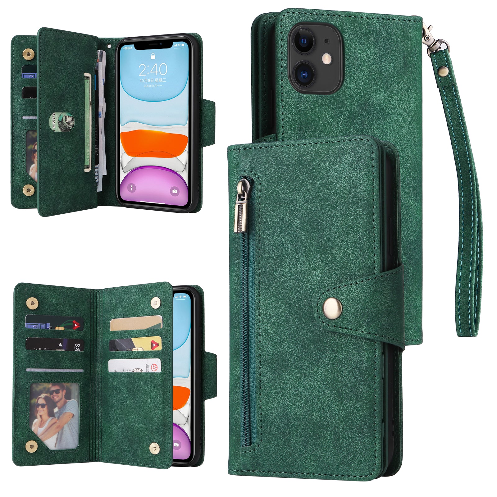 For iPhone 11 Case PU Leather Stand Phone Cover with Rivet Decor
