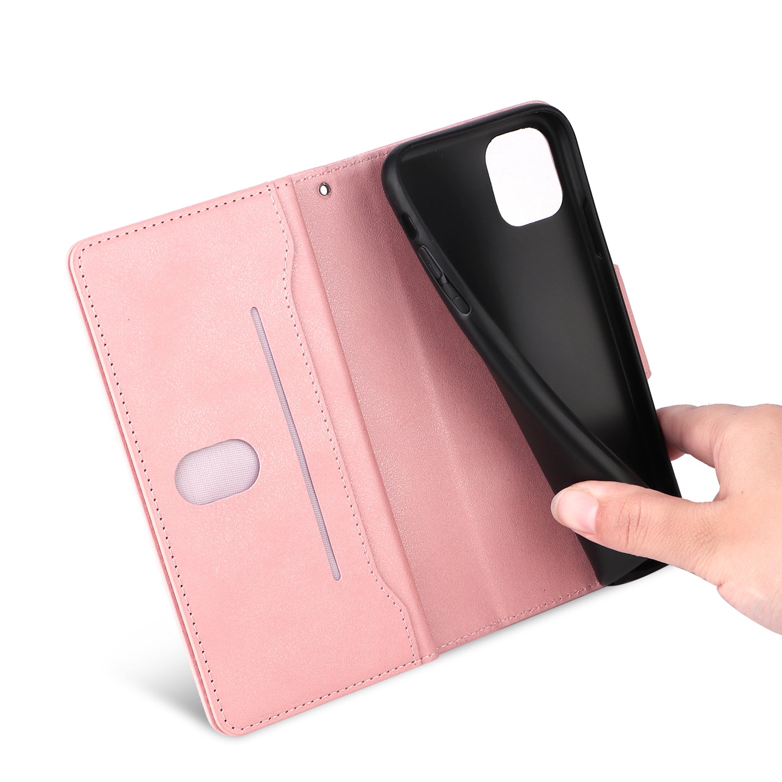 For iPhone 11 Pro Case PU Leather Rivet Decor Stand Flip Phone Cover Wallet