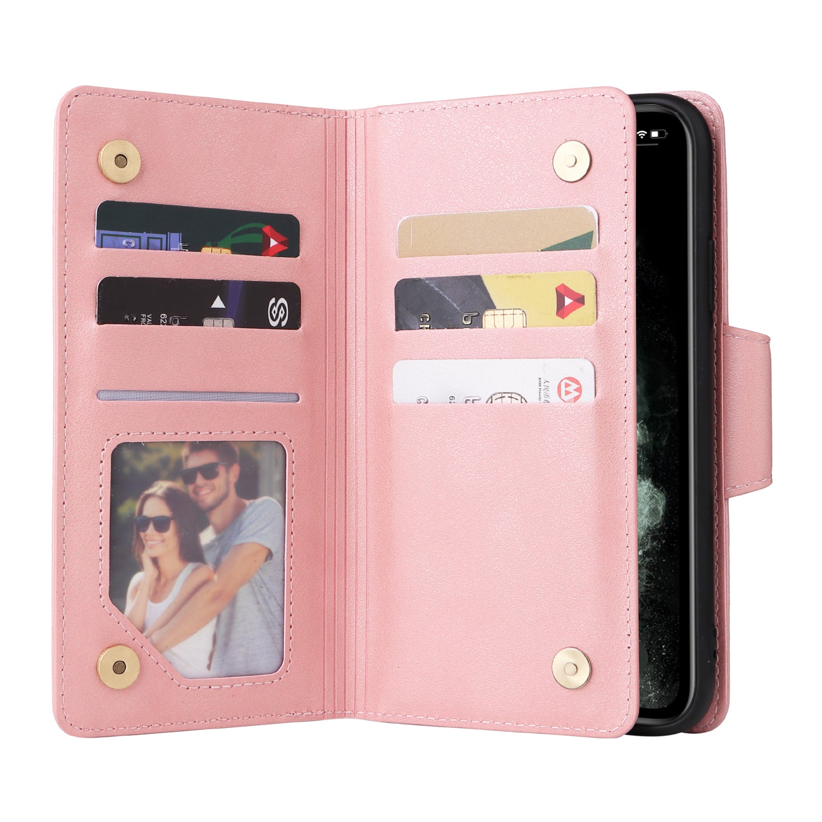 For iPhone 11 Pro Max Case PU Leather Wallet Card Slots Phone Cover with Rivet Decor