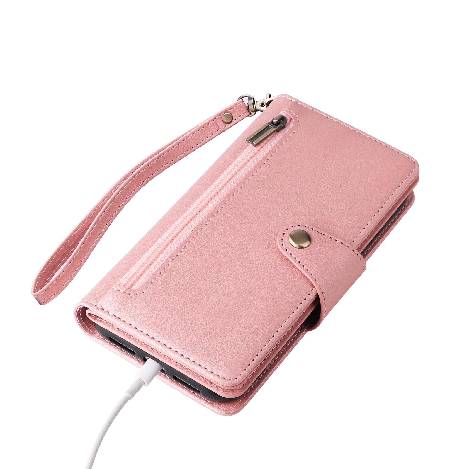 For iPhone 11 Pro Max Case PU Leather Wallet Card Slots Phone Cover with Rivet Decor