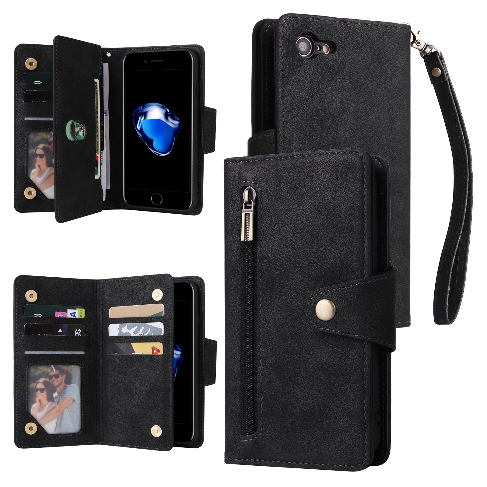 For iPhone 7 / 8 / SE (2020) / SE (2022) Case PU Leather Stand Phone Cover with Rivet Decor